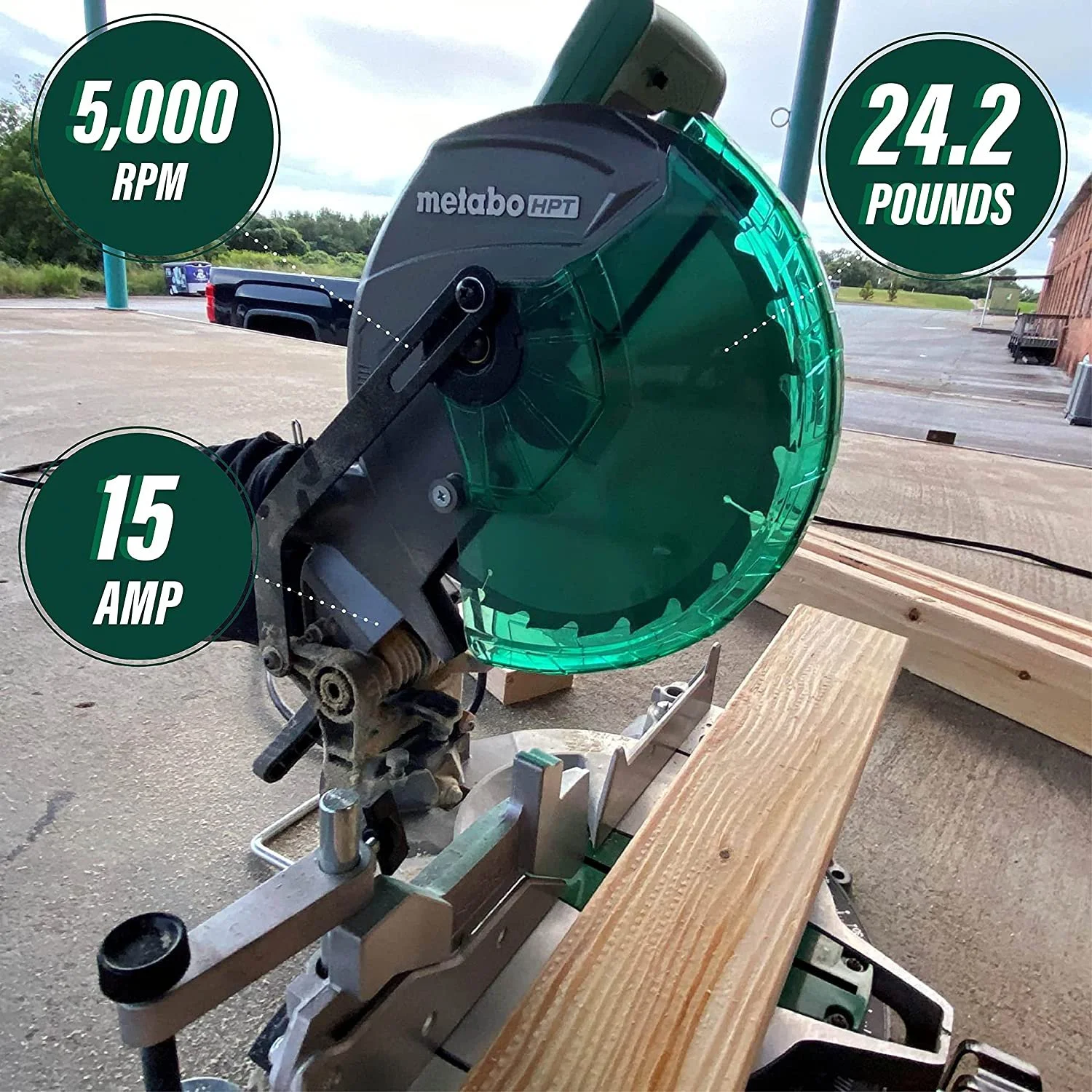 10-Inch Compound Miter Saw, Single Bevel, 15-Amp Motor, 0-52 Miter Angle Range, 0-45 Bevel Range, Large Table, 10" 24T TCT Miter Saw Blade C10FCGS - Image 2