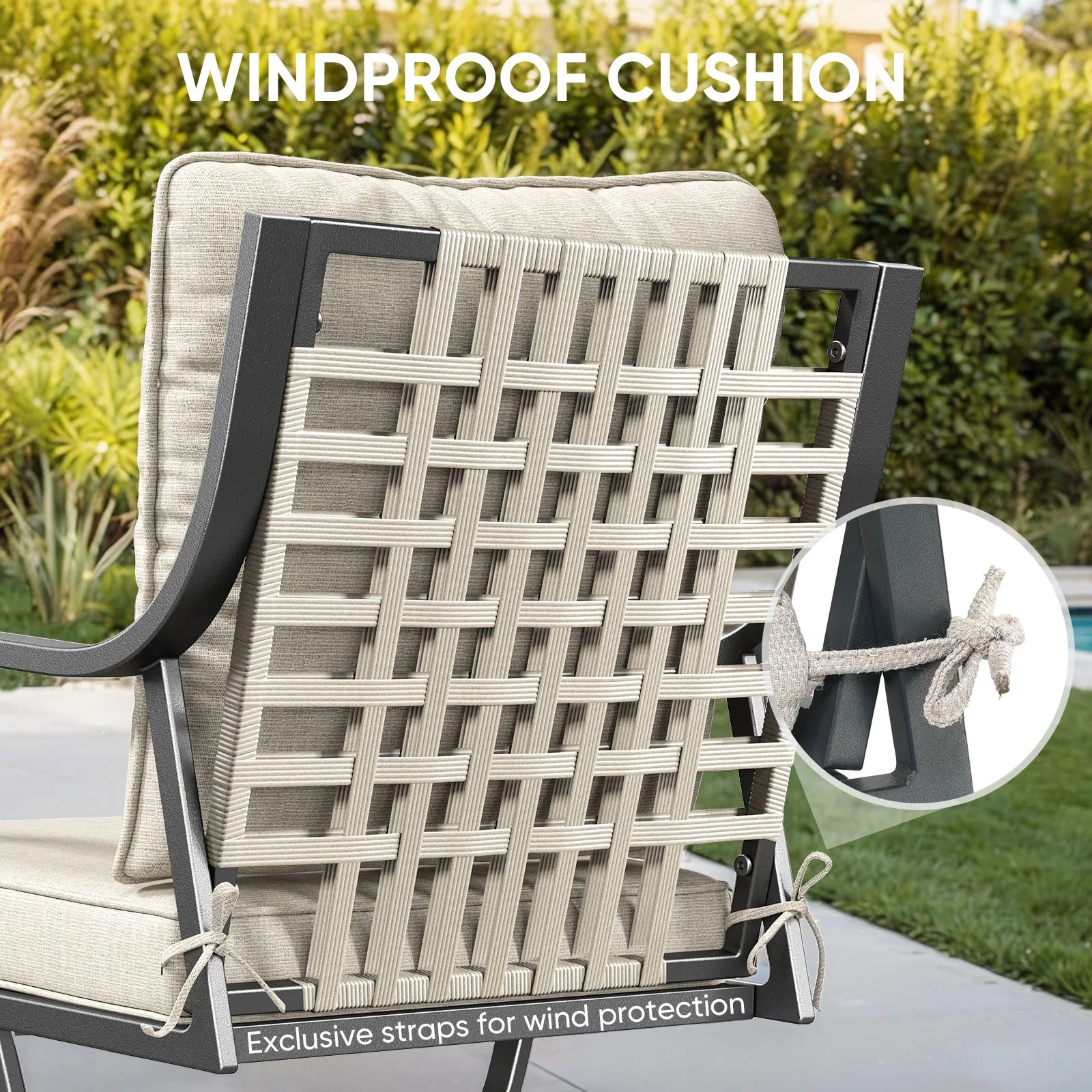 Swivel Rocker Patio Chairs Set of 4, Outdoor PE Wicker Dining Chairs with Beige Olefin Cushions and Gray Metal Frame, 360�� Swivel Rocking Motion for Garden Deck Porch(4 Pack) - Image 8