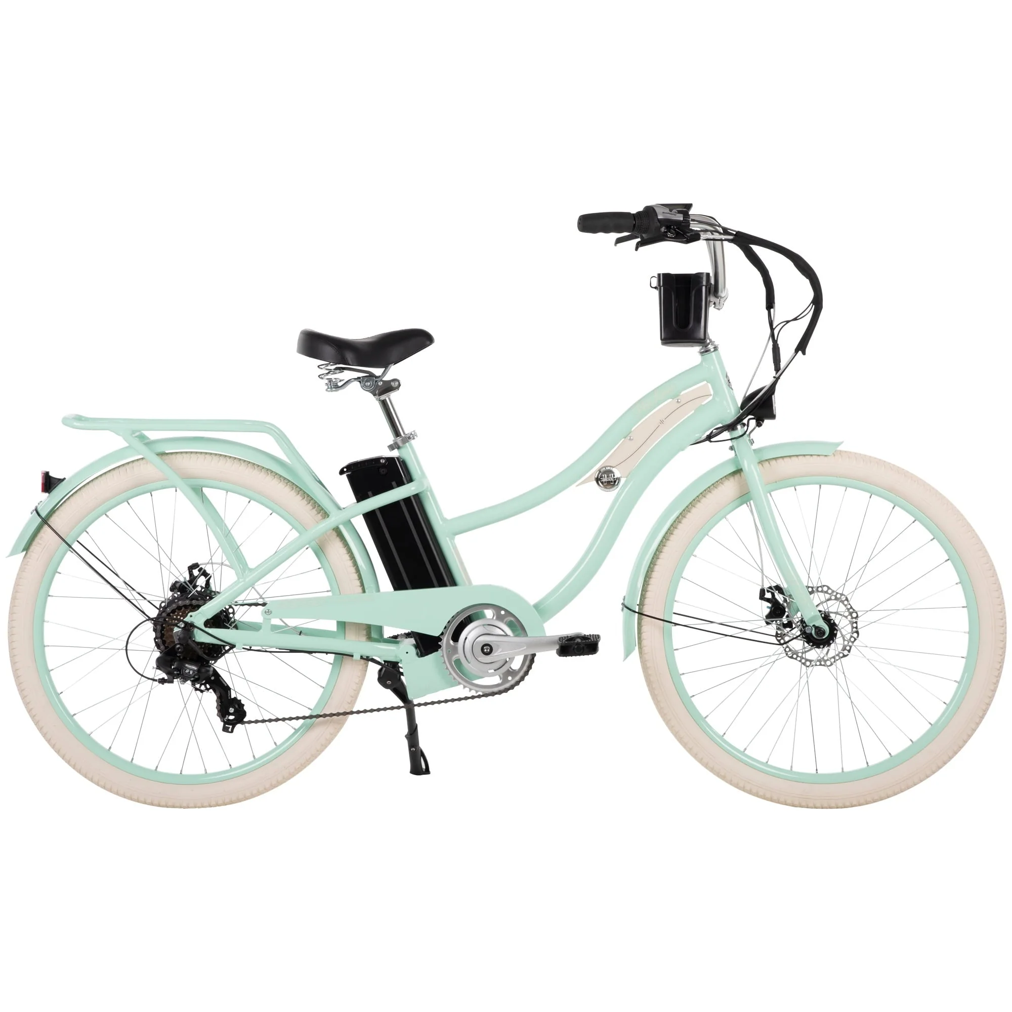 Nel Lusso 26 - Inch 7 - Speed Electric Cruiser Bike with Throttle, Mint Green, 36V, 350W, UL 2849 Compliant, by Huffy