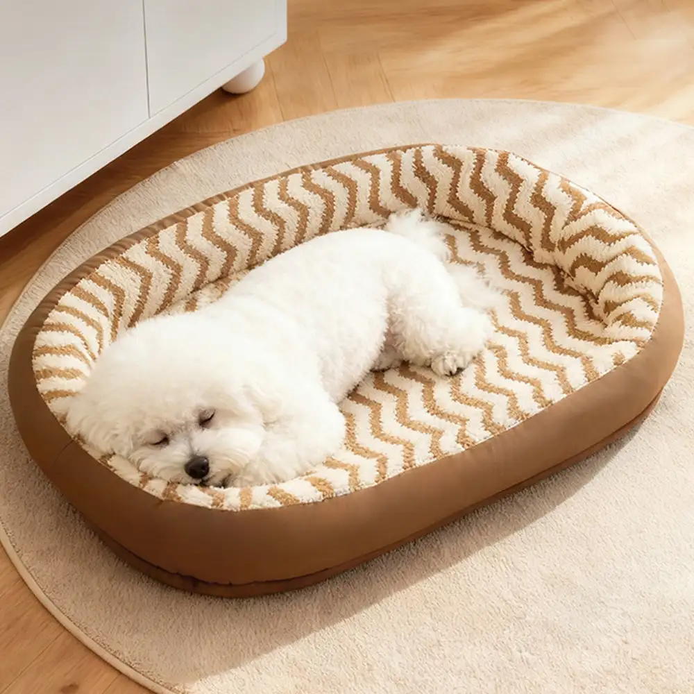Geometric Wave Pattern Faux Leather Warm Removable And Washable Dog Bed