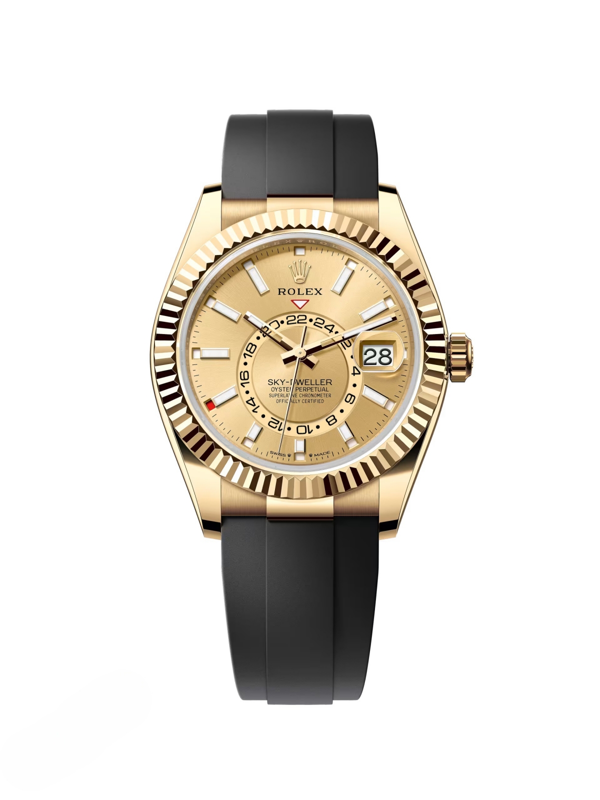 [Super Clone]RLX  Sky-Dweller 42mm Yellow Gold Champagne Dial Oysterflex - 336238