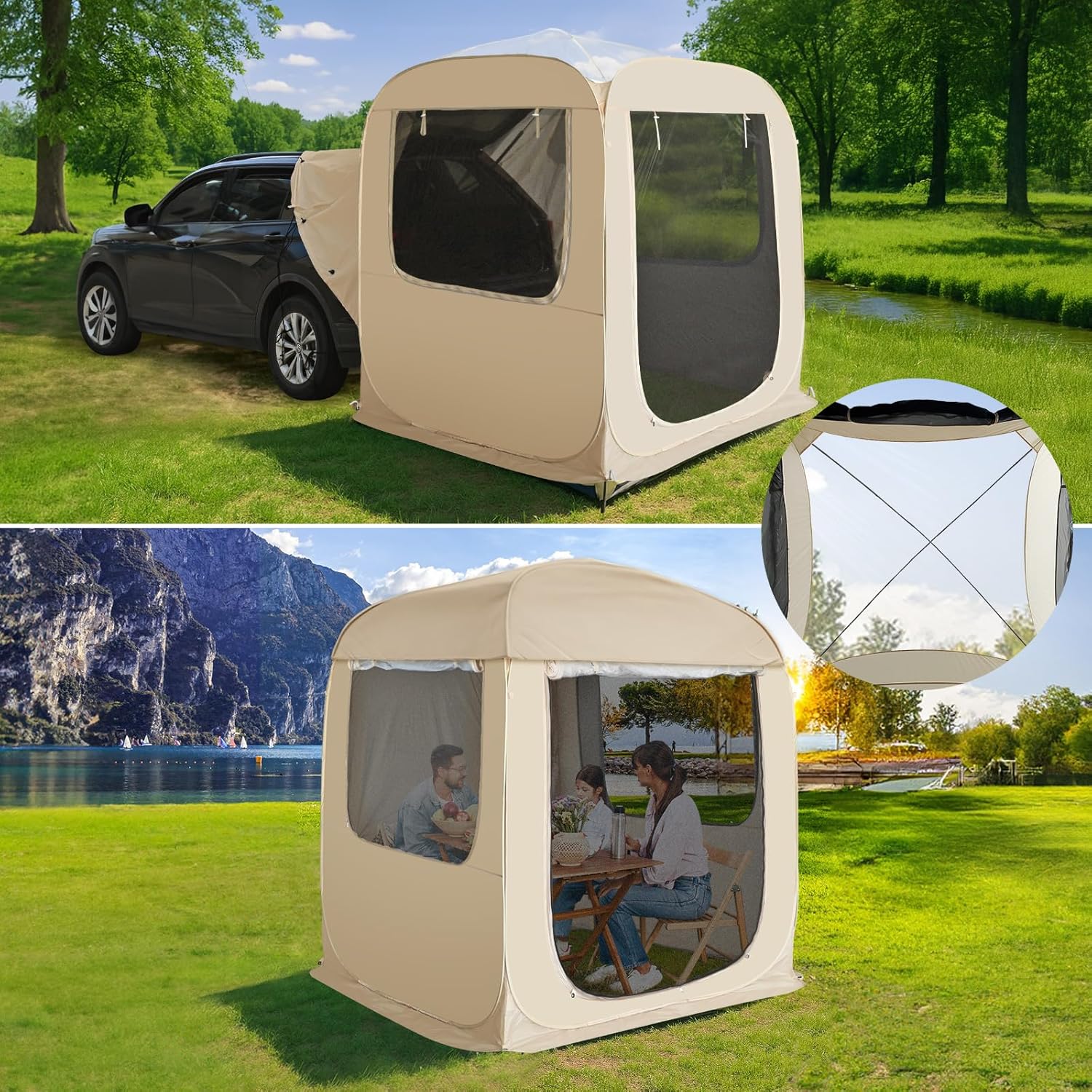 Gazebo moustiquaire pouvant accueillir 6, 10 ou 15 personnes. Tente de style igloo avec moustiquaire latérale. Idéal