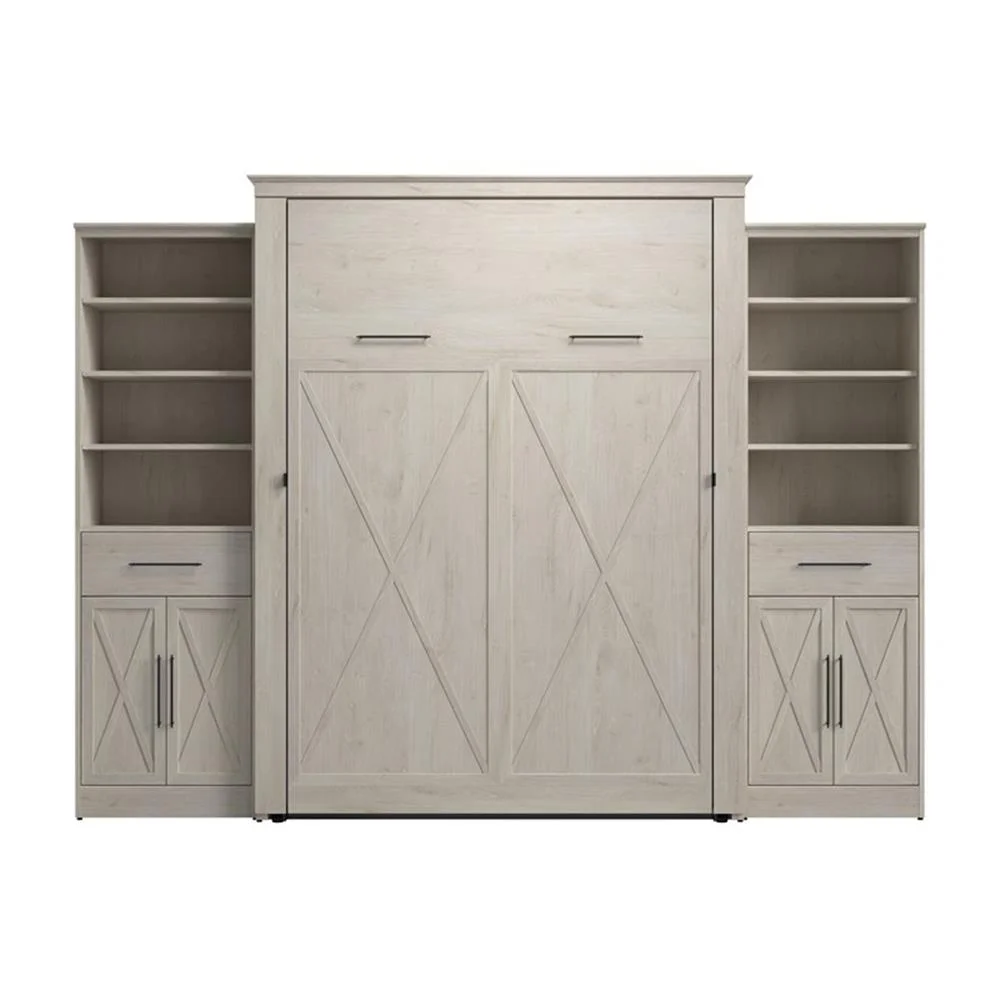 Pemberly Row Queen Murphy Bed and Wardrobes (119W) - Engineered Wood in White