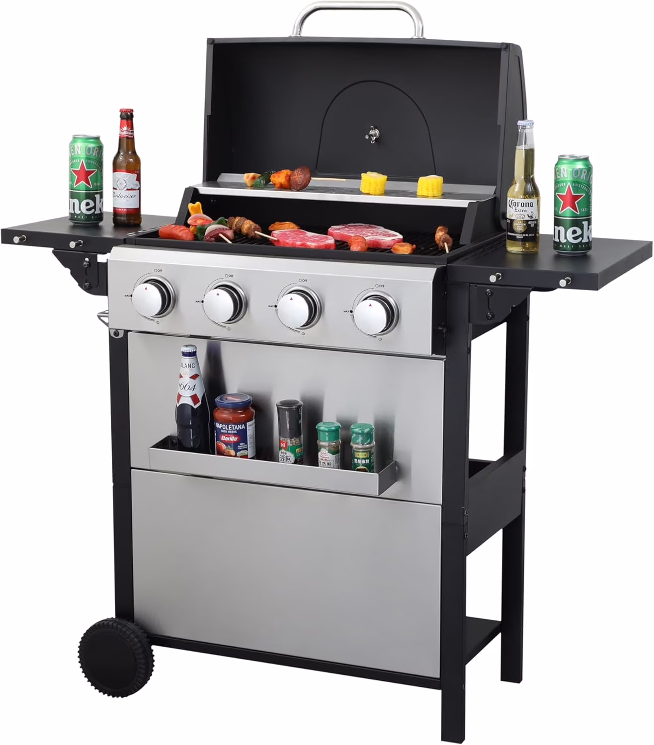 3-Burner Propane Gas BBQ Grill with Thermometer Wire Enamel Cooking Grids, 25,650 BTU Output Stainless Steel Grill with Foldable Side Table for Outdoor Barbecue(25650) - Image 9