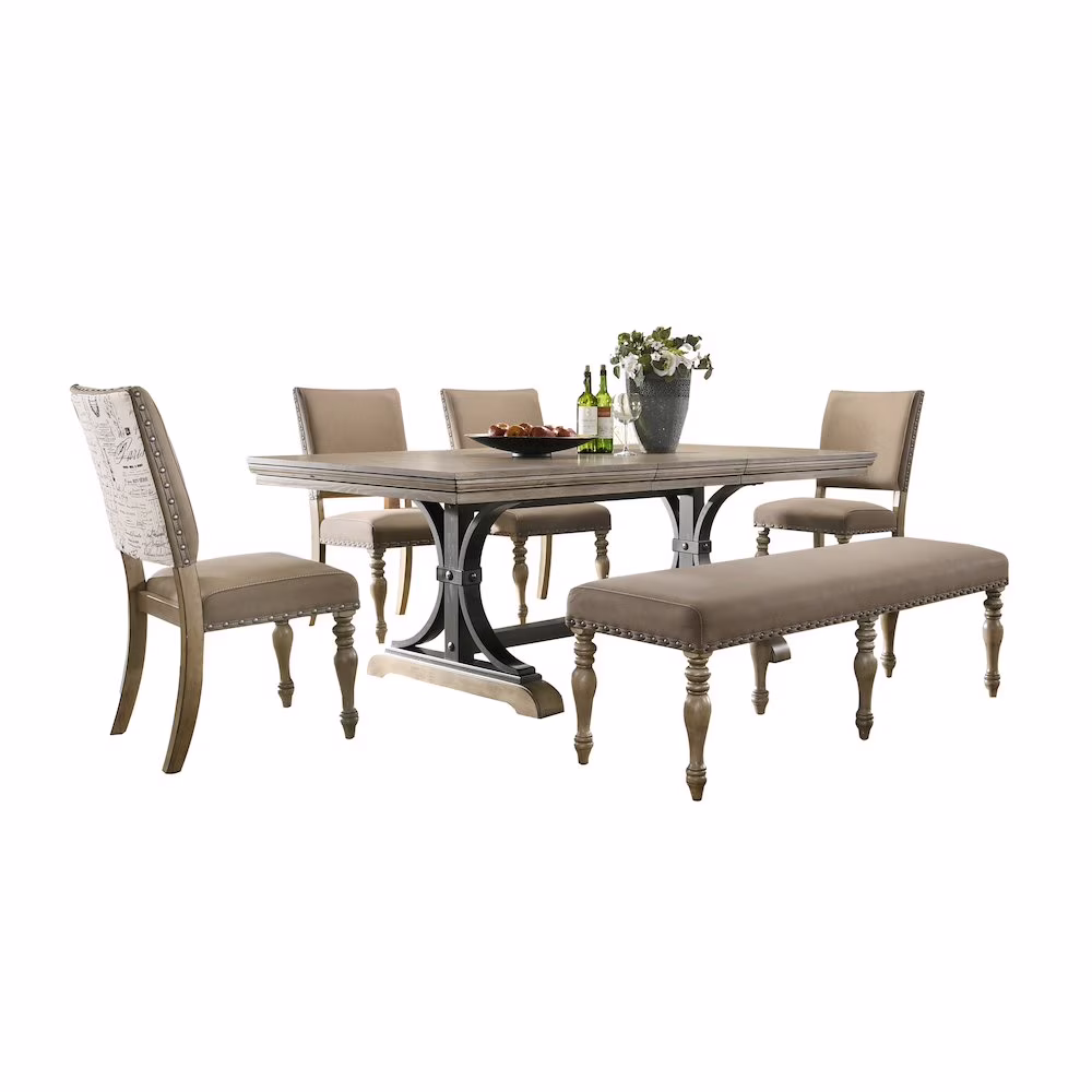 Birmingham Nailhead 6 - Piece Table with Nail Head Bench Dining Set, Driftwood