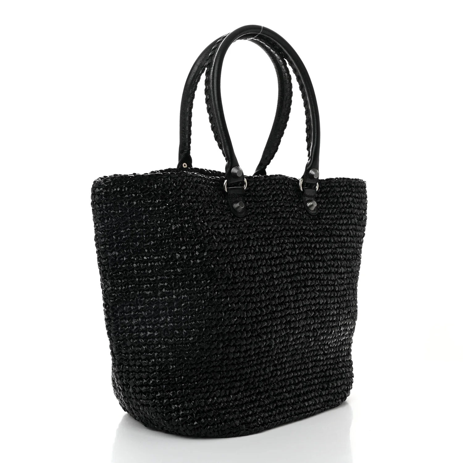 Raffia Woven Large Le Cagole Panier Tote Black