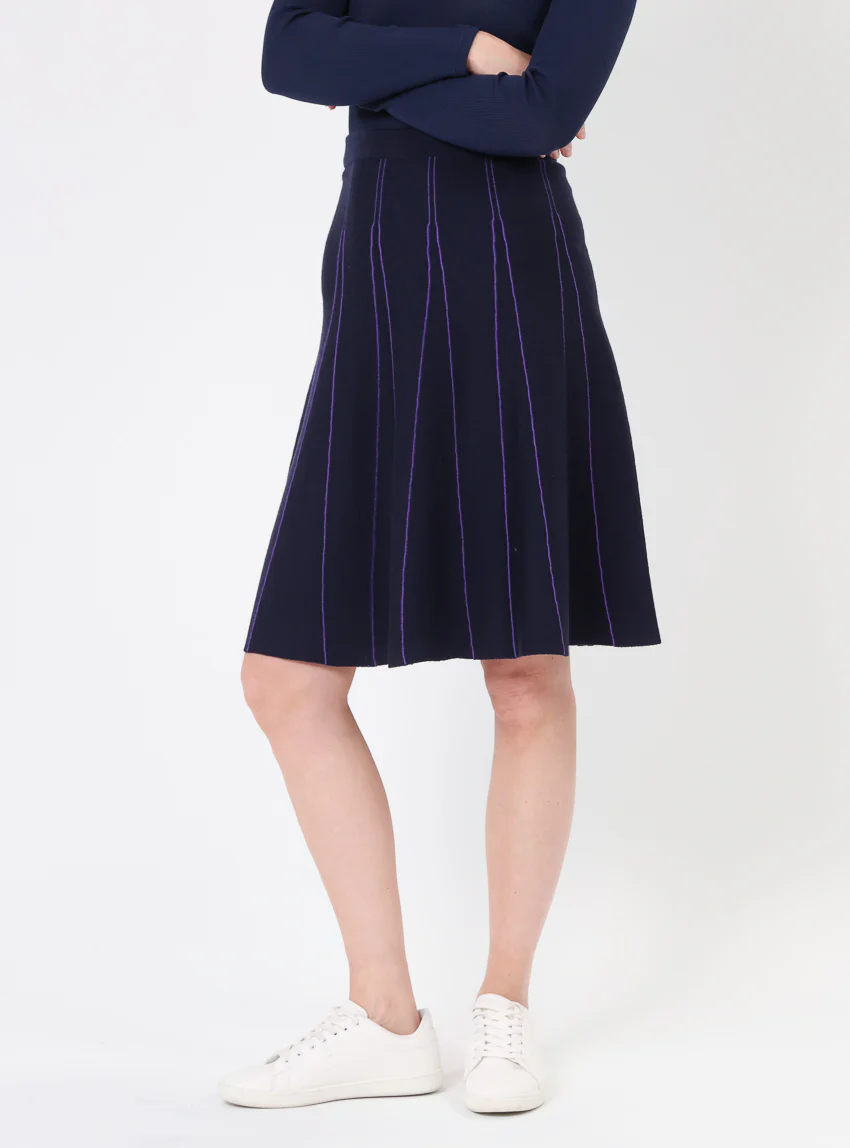Jupe plissée femme en laine bleu marine