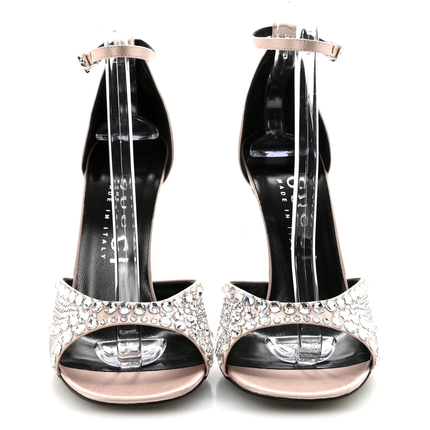 Satin Crystal Ankle Strap Sandal Pumps 38.5 Skin Rose