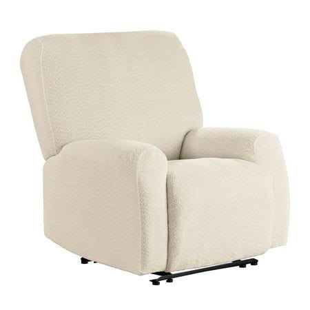 Mainstays Boucle Stretch-to-Fit Fabric Recliner Slipcover, 4-Piece, Beige