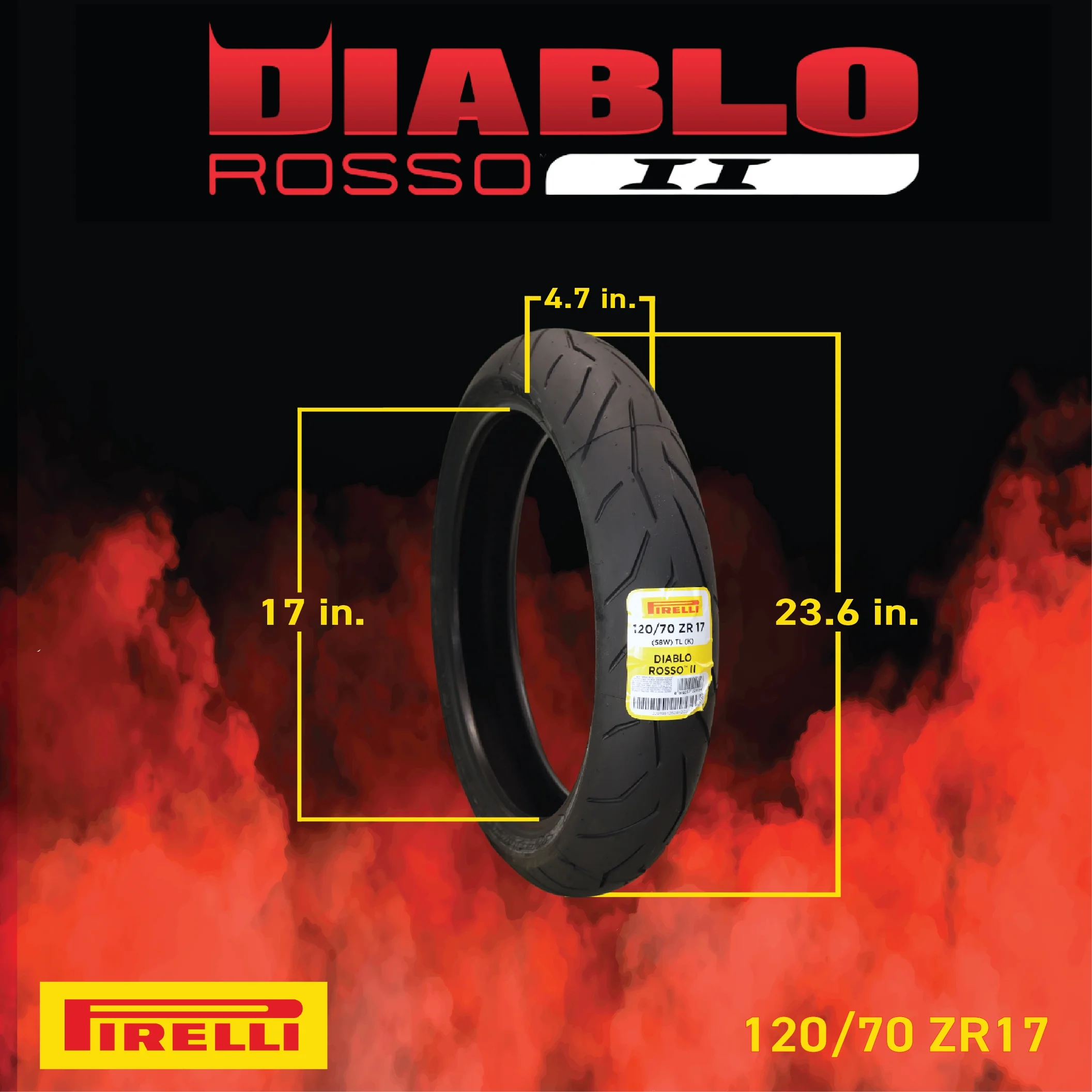 Pirelli Diablo Rosso II Tire Set with Keychain: 120/70 ZR 17 M/C (58W) TL (K) Front & 180/55 ZR 17 M/C (73W) TL Rear Motorcycle Tires - Sport Performance for Road Use