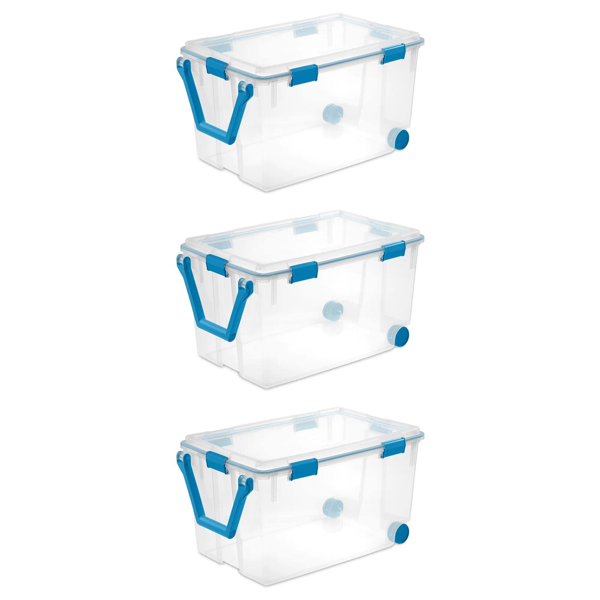 Sterilite 120-Qt Clear Plastic Wheeled Storage Bin w/ Gasket Latch Lid, 3 Pack