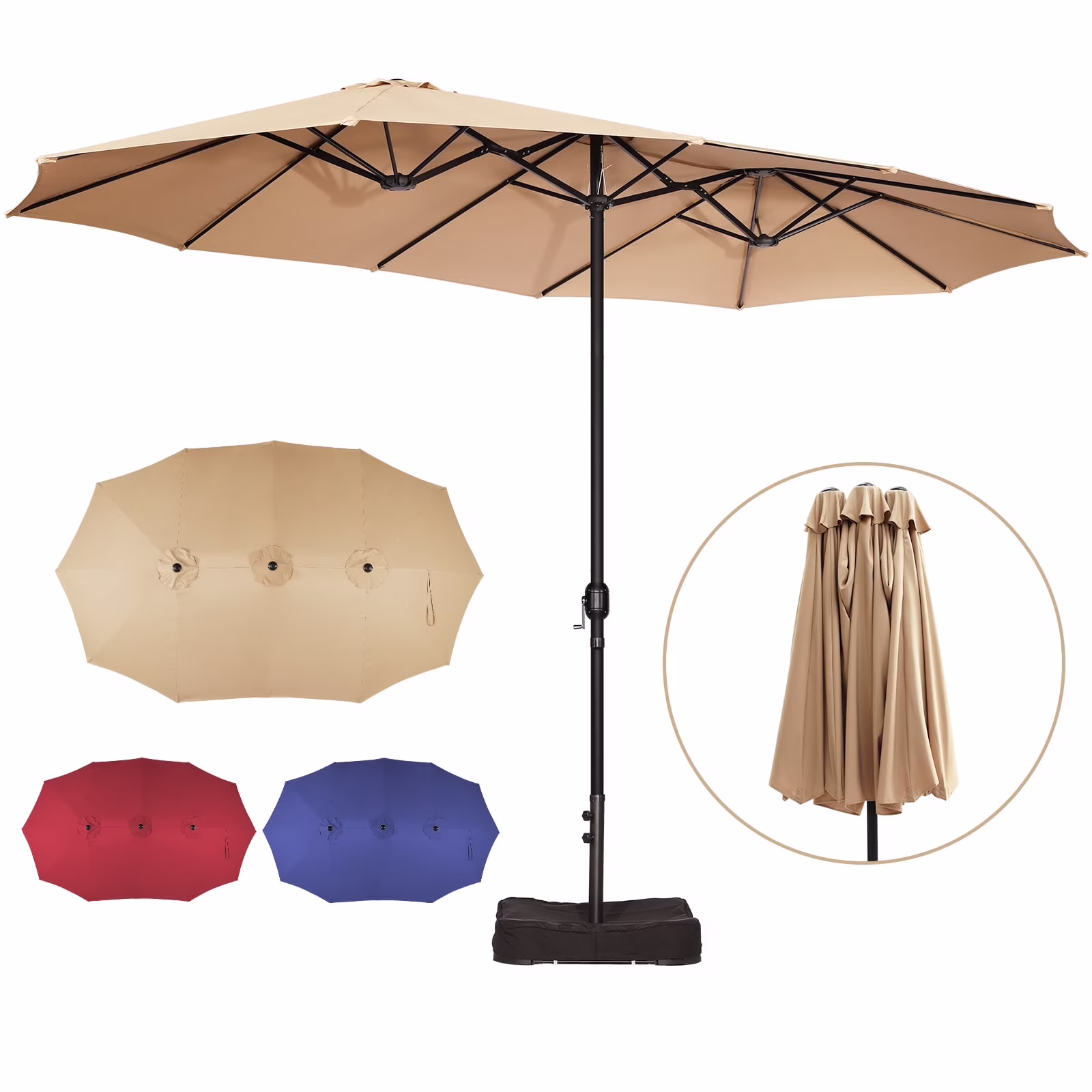 Sun-Ray 9'x15' Steel Triple Canopy Umbrella, Taupe - Outdoor Patio Umbrella with Base, UV Protection & Wind-Resistant, Large Rectangular Shade for Garden, Poolside, Deck, and Backyard