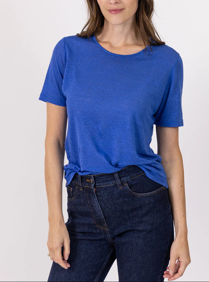 Tee-shirt femme en lin bleu indigo