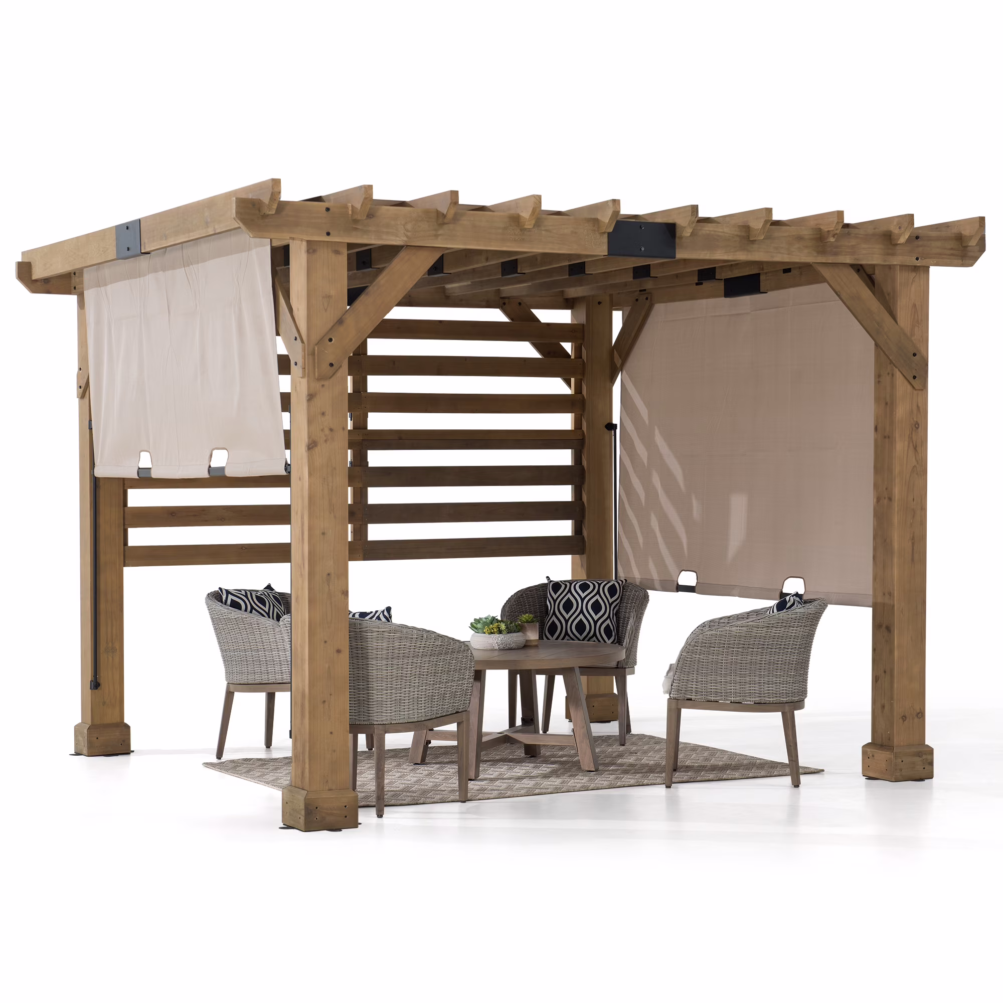 Sunjoy Cedar Pergola 10 x 11 Ft. Wooden Hot Tub Pergola with Adjustable Canopy and Privacy Screen