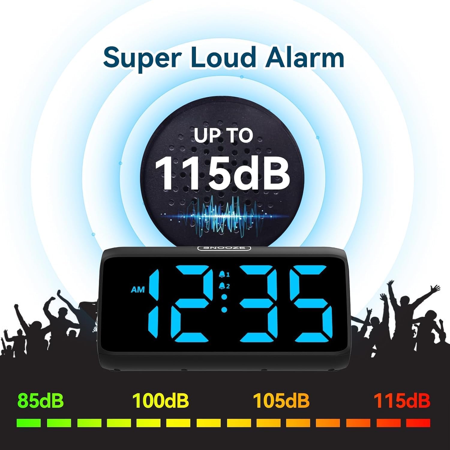 Netzu Digital Alarm Clocks for Bedrooms, Loud Alarm Clock with Dual Alarms, Bold Digits, 5 Brightness Levels, 4 Volume Levels, Snooze, Bedside Clock for Deep Sleepers, Kids, Teens, Seniors, Plug-in Clock, Easy to Set