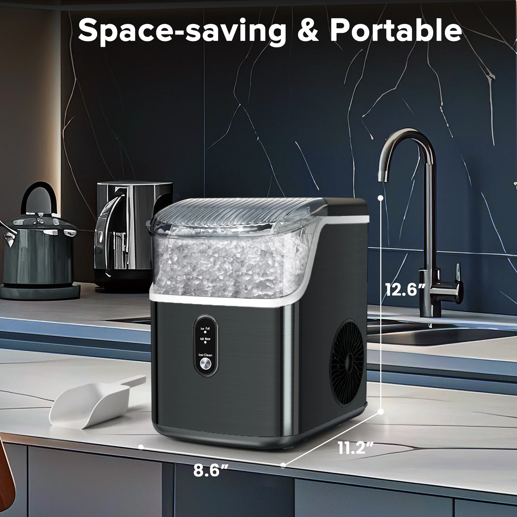Nugget Ice Maker Countertop, Pebble Ice Maker Machine with 35lbs/24H Soft Ice, Self Cleaning, for Home/Kitchen/Office (Black)(Black) Image 10