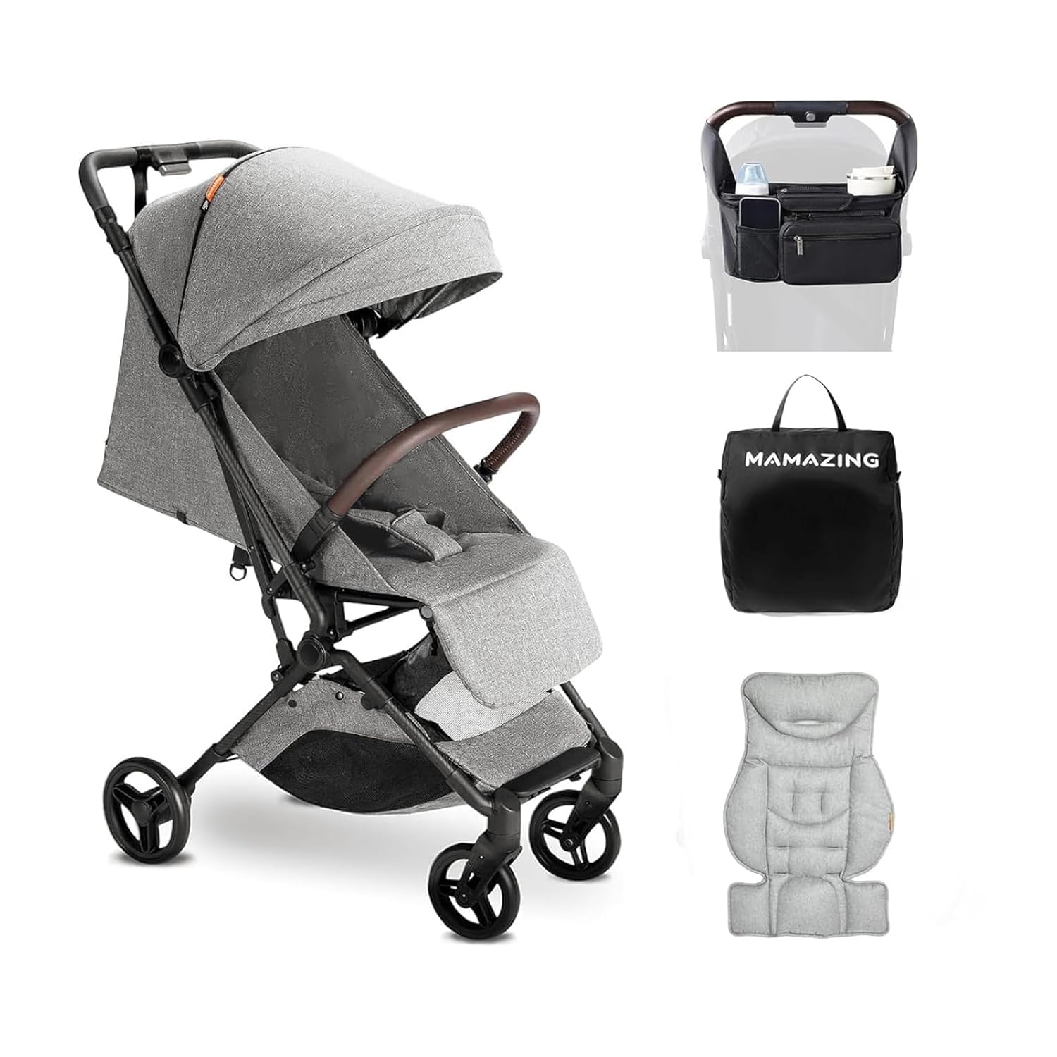 Poussette de voyage légère MAMAZING pour bébé avec cadre en fibre de carbone, compacte et adaptée aux voyages en avion
