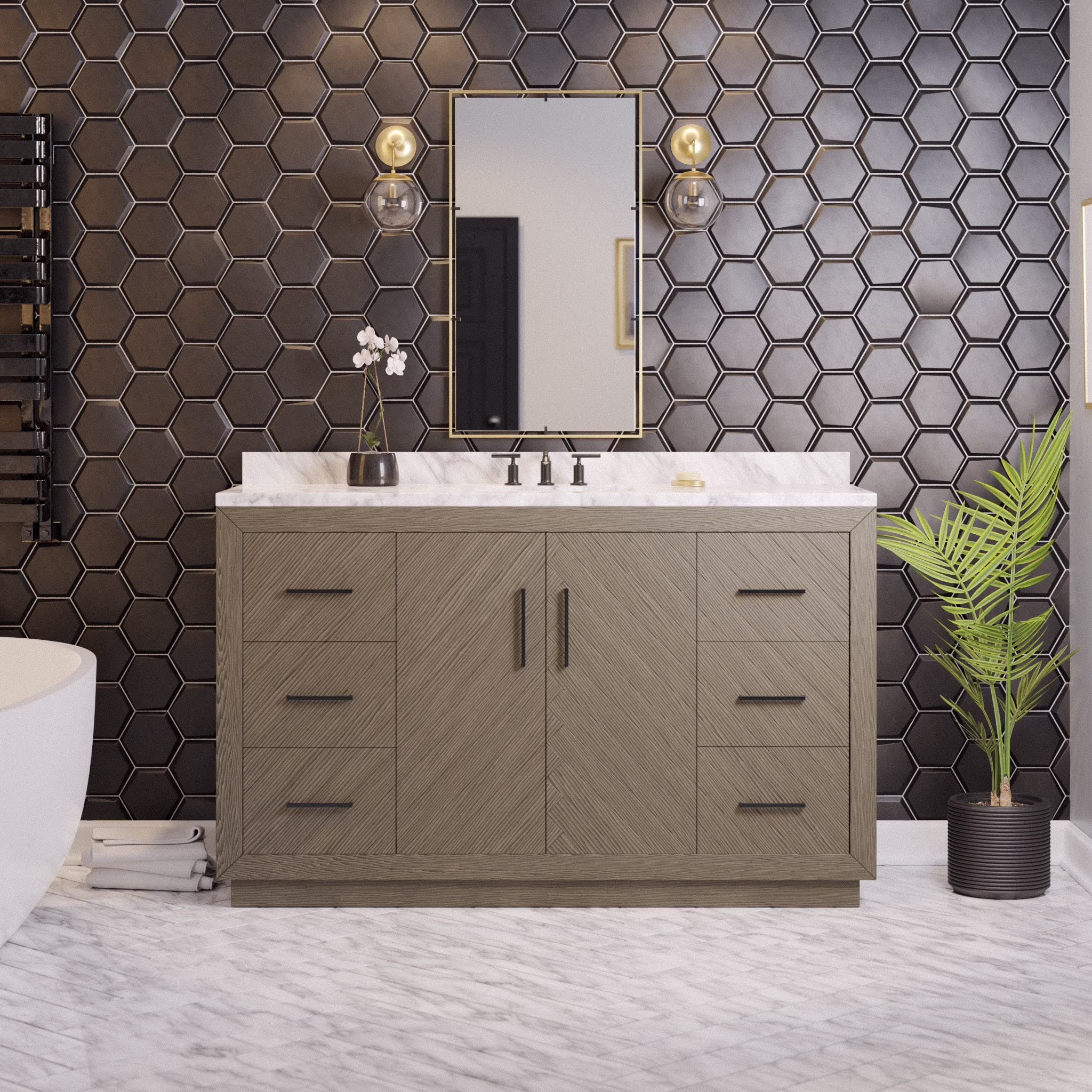 Peyton 60" Single Bathroom Vanity with Gray Oak Cabinet and Carrara Marble Top(Gray Oak)