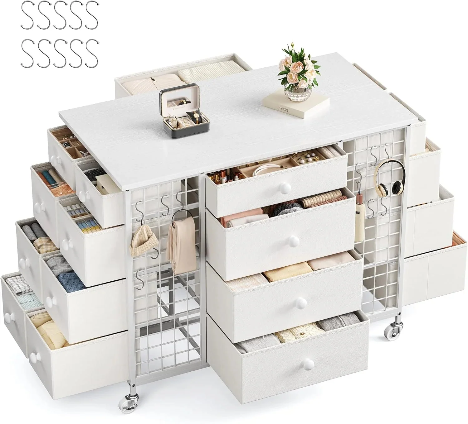 24 Drawers White Dresser for Bedroom, Dressers & Chests of Drawers with 4 Wheels and 40 * 23 Wide Wooden Top, Metal Frame, Closet Island…