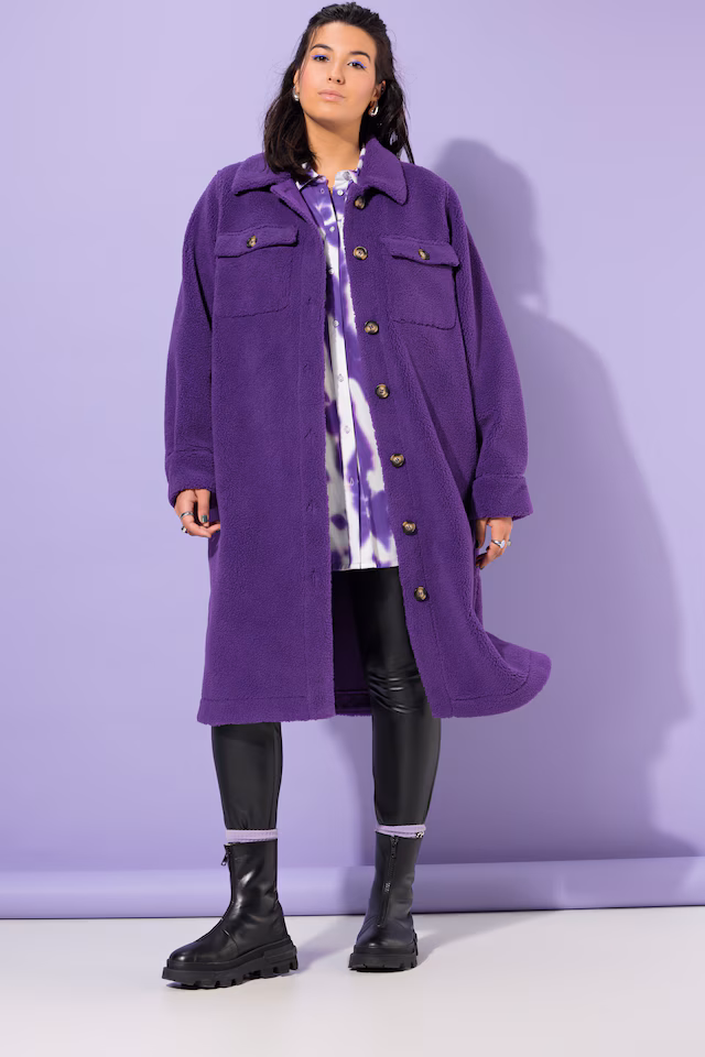 Purple Oversized Teddy Fleece Coat