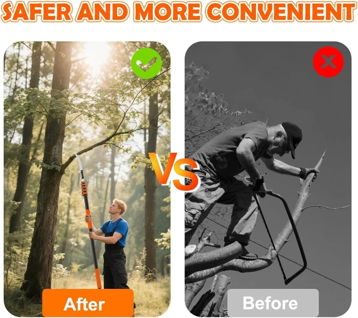 30FT Reach Pole Saw for Tree Trimming, Telescoping Tree Pruner Extendable with 5-24FT Extension Pole, Manual Saw for Yard, Garden, Patios - Image 6