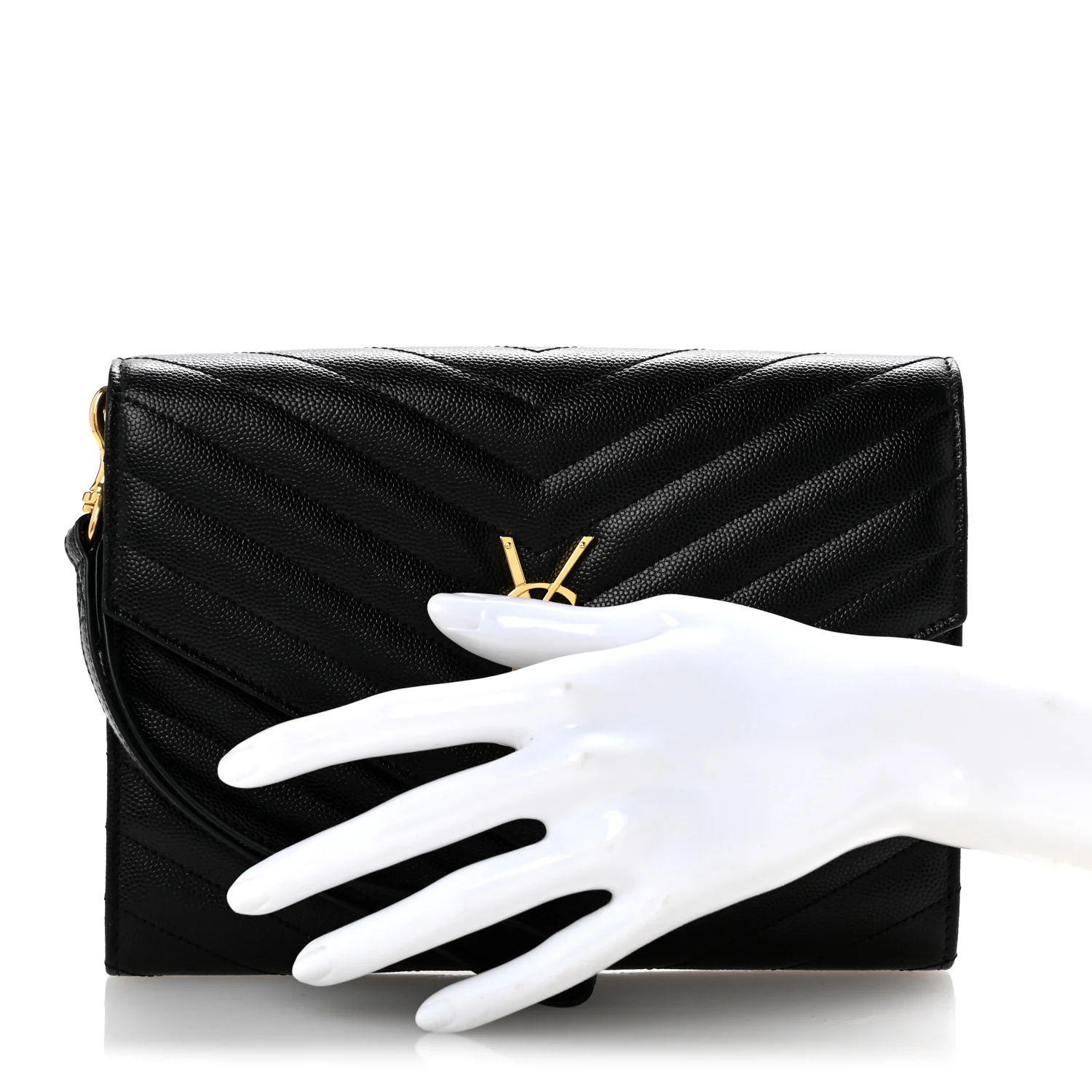 Grain De Poudre Matelasse Chevron Monogram Envelope Clutch Black