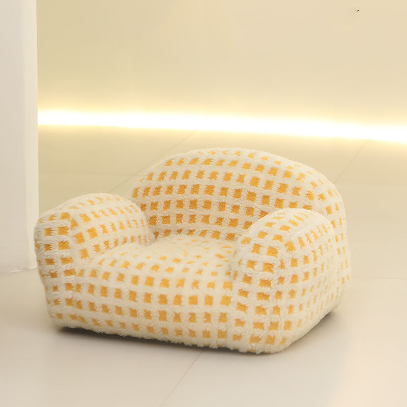 Canapé pour animaux de compagnie en velours d'agneau couleur œuf poché, fauteuil inclinable pour chien ou chat