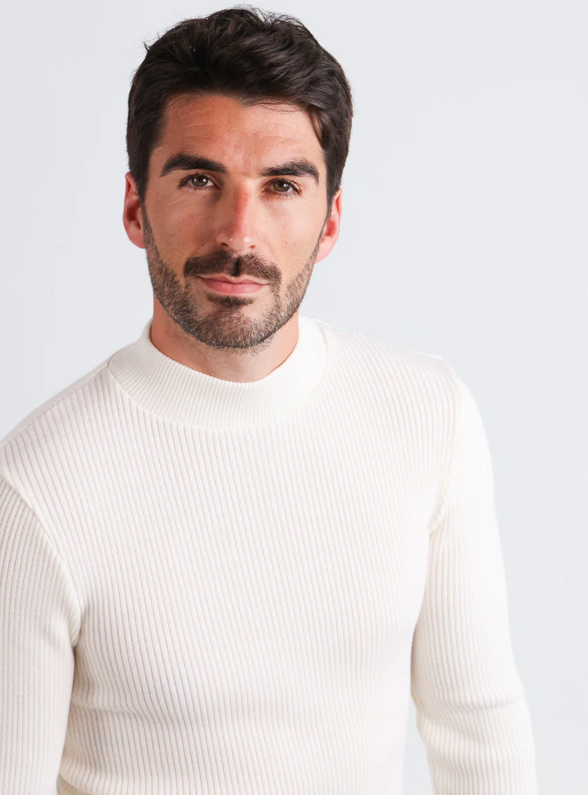 Pull homme 100% laine mérinos Blanc Naturel
