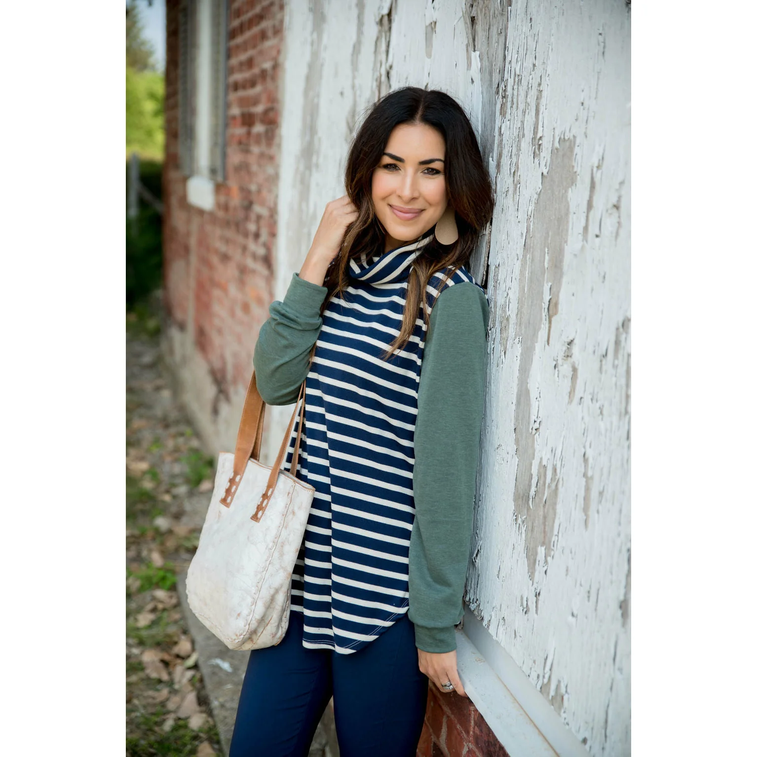 Striped Body Cowl Neck Sweatshirt