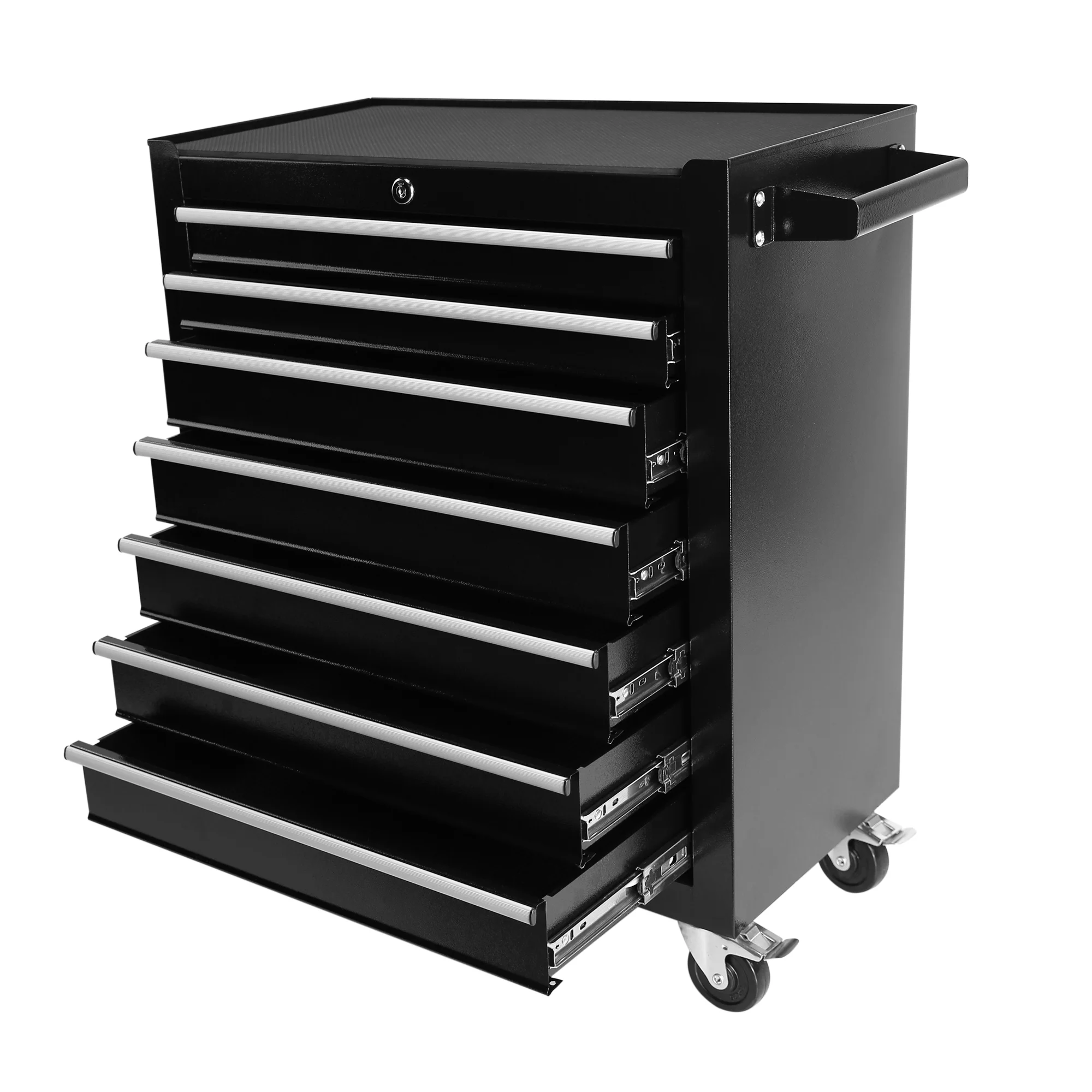 7 Drawer Tool Chest with Wheels,Metal Locking Rolling Tool Box with Tool Organizer Trays for Tool Storage Organizer,Portable Standing Mechanic Toolbox for Garage,30 Inch Tall Tool Cabinet(Black) - Image 2
