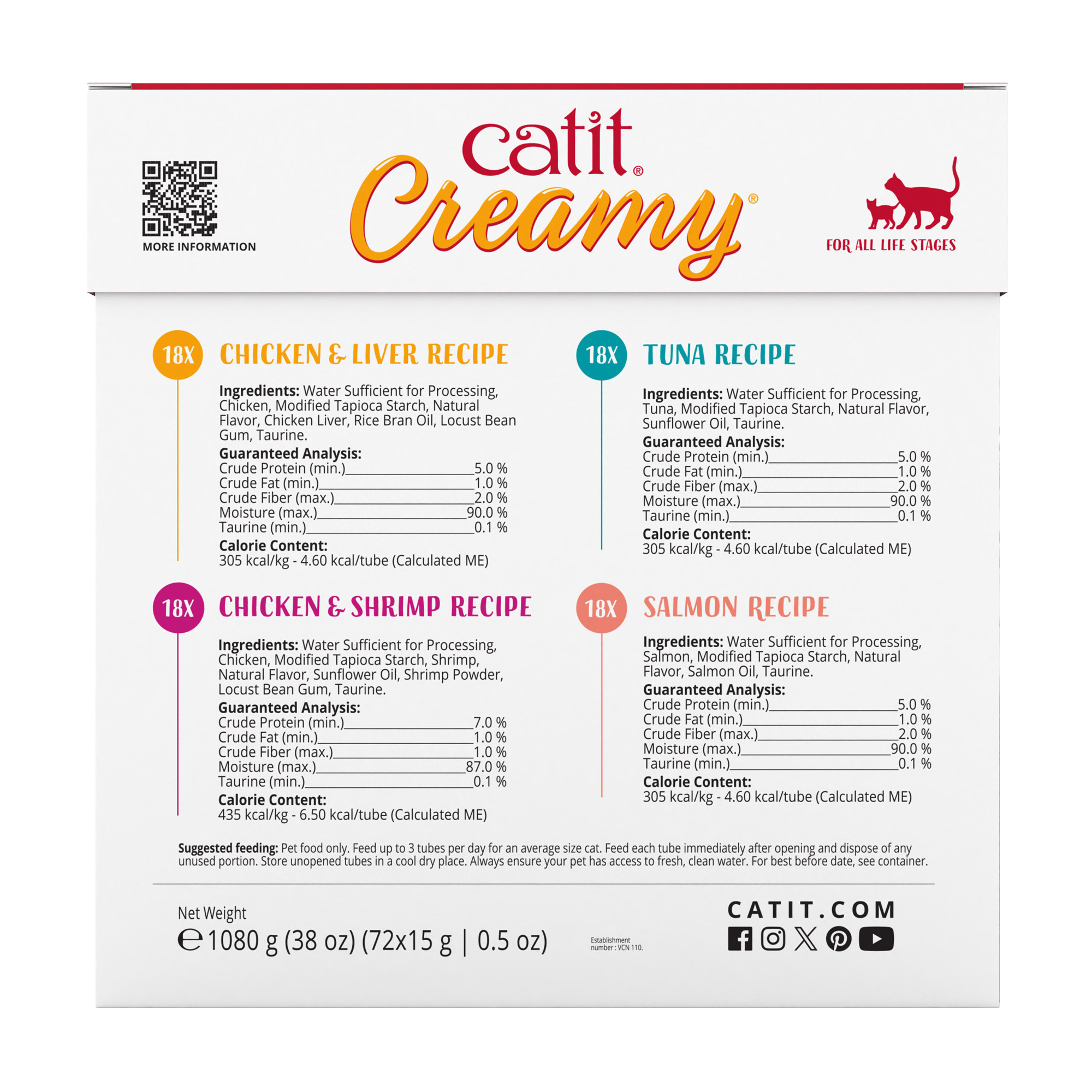 Catit Creamy Lickable Cat Treats Mega Mix, 72 - Count