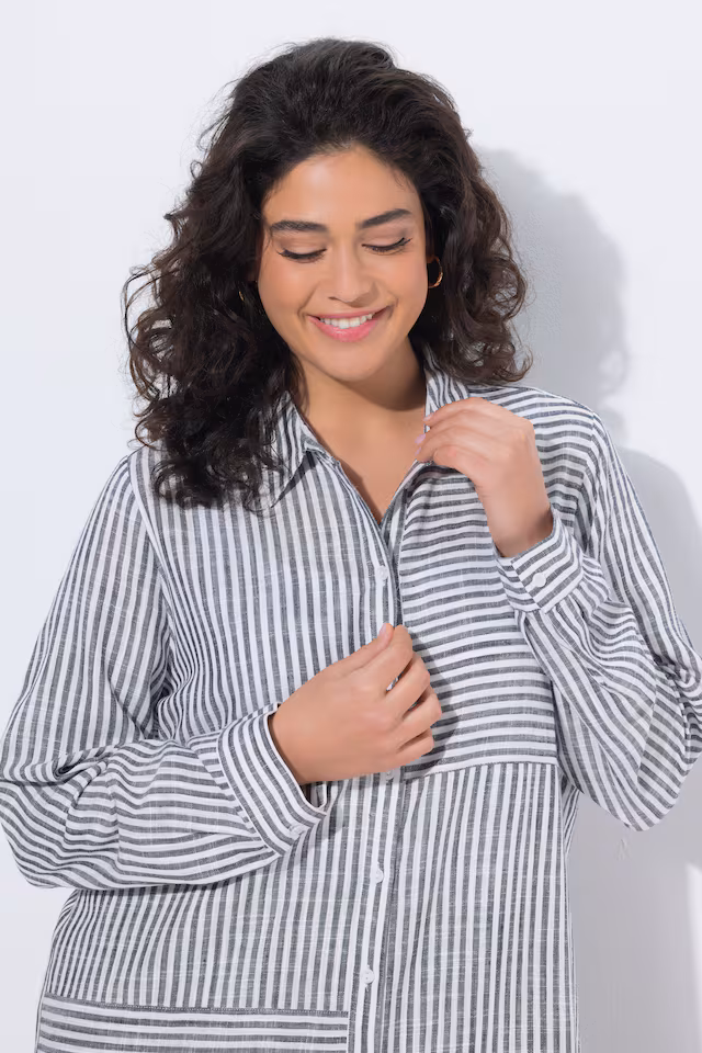 Mixed Stripe Linen Blend Tunic Blouse