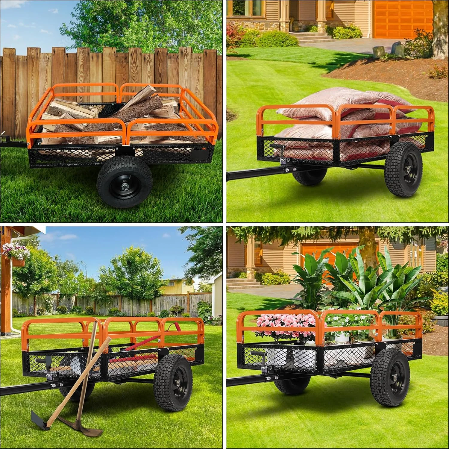 Heavy Duty Steel ATV Trailer,1600 Lbs Dump Cart, 15 Cubic Feet, Removable Sides, for Riding Lawn Mower Tractor(1600 lbs/Orange) - Image 5