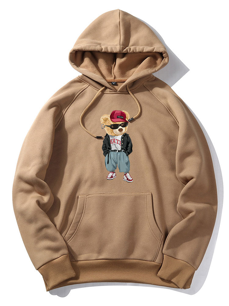 Sweat à capuche imprimé ours style hip-hop
