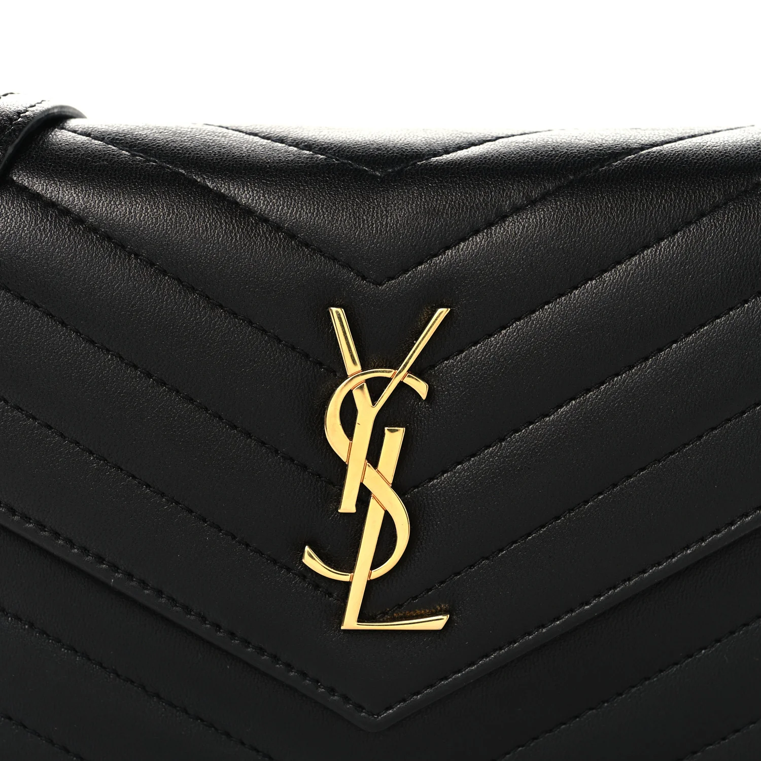 Calfskin Matelasse Chevron Monogram Envelope Chain Wallet Black