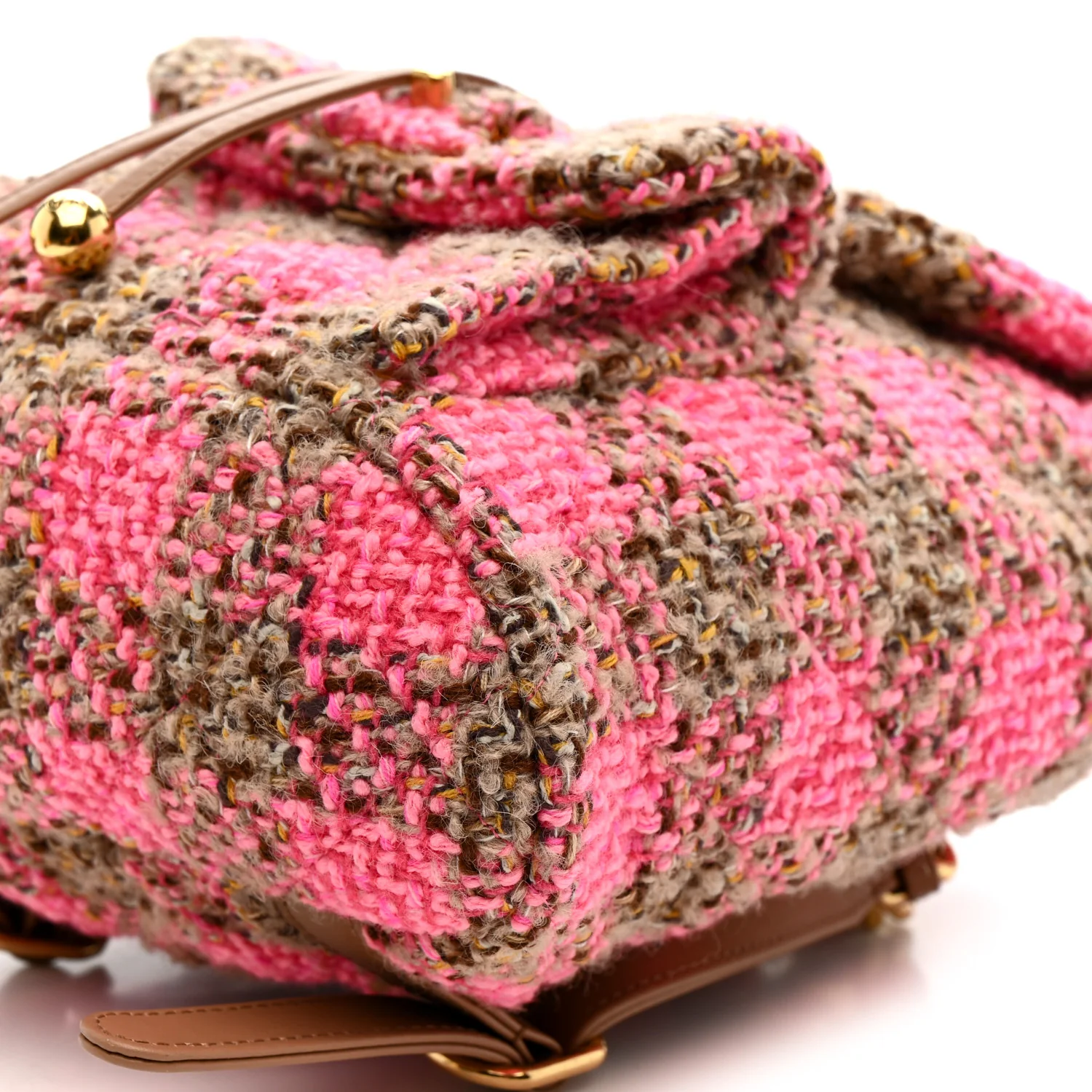 Wool Tweed Elegant Backpack Pink Brown