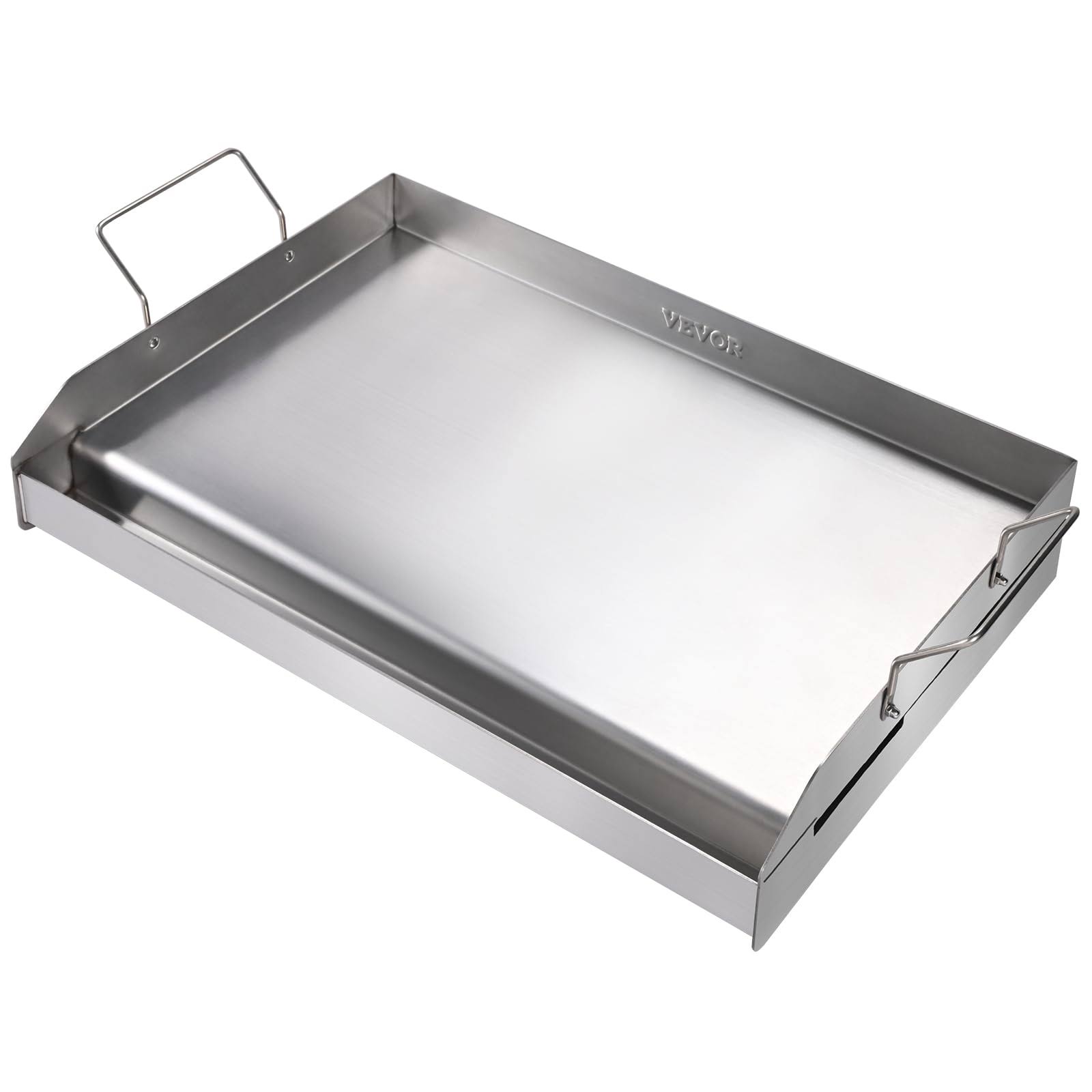 VEVOR Stainless Steel Griddle, 23x16in Griddle Flat Top Plate, Griddle for BBQ Charcoal/Gas Gril with 2 Handles, Rectangular Flat Top Grill with Oil