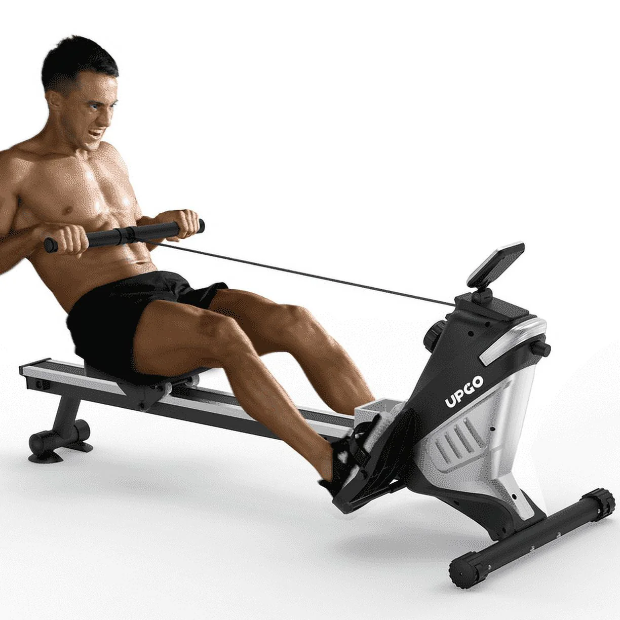 Upgo Rower Magnetic Rowing Machine Indoor Foldable Rower with 8 Level Adjustable Quiet Magnetic Resistance, Ergonomic Seat & LCD Monitor Cardio Exercise Training Max Weight 300 lb
