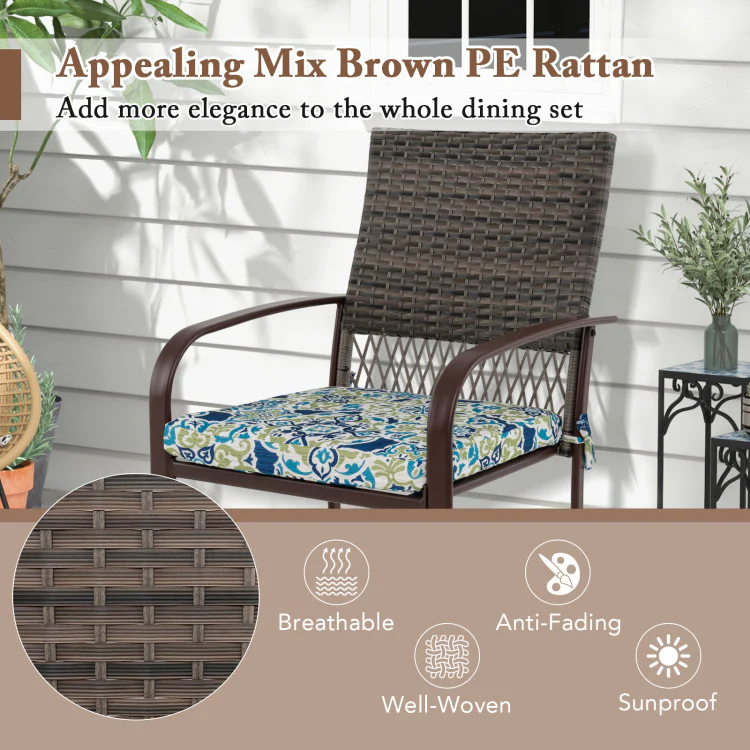 Eletriclife 5 Pieces Patio Dining Set 4 Cushioned Rattan Armchairs and Square Table