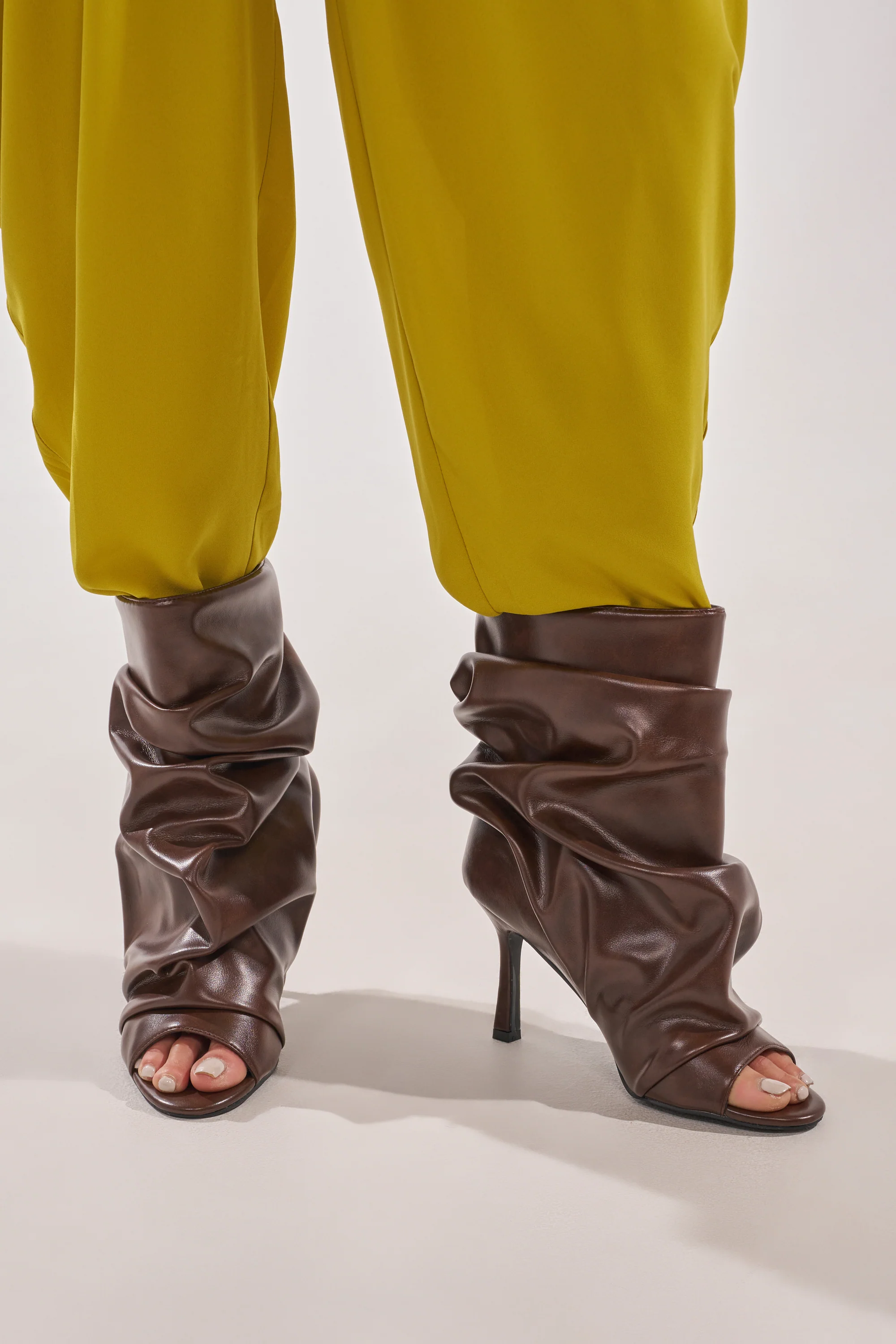 AZALEA WANG APEX BROWN SLOUCHY OPEN TOE BOOTIE - Akira Store