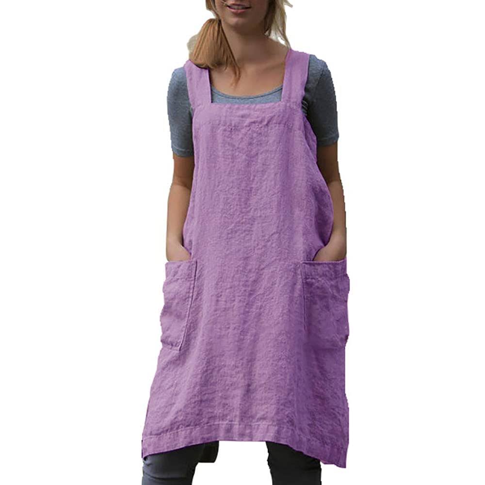 YESDOOD Cotton Linen Apron Cross Back Apron for Women with Pockets Pinafore Dress for Baking Cooking