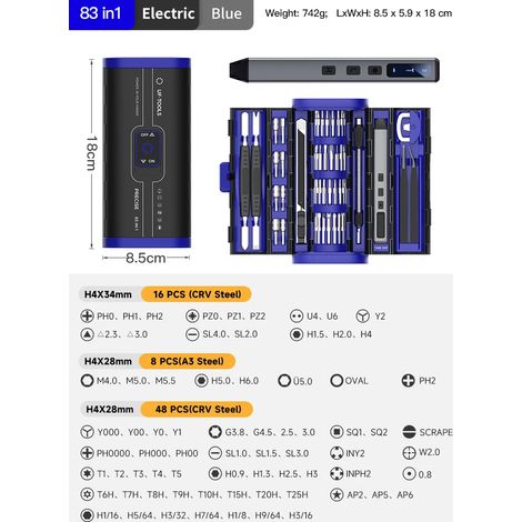 (Bleu) Jeu de tournevis électrique avec mini-forets, adapté à la réparation de téléphones portables et d'ordinateurs. — vue 1