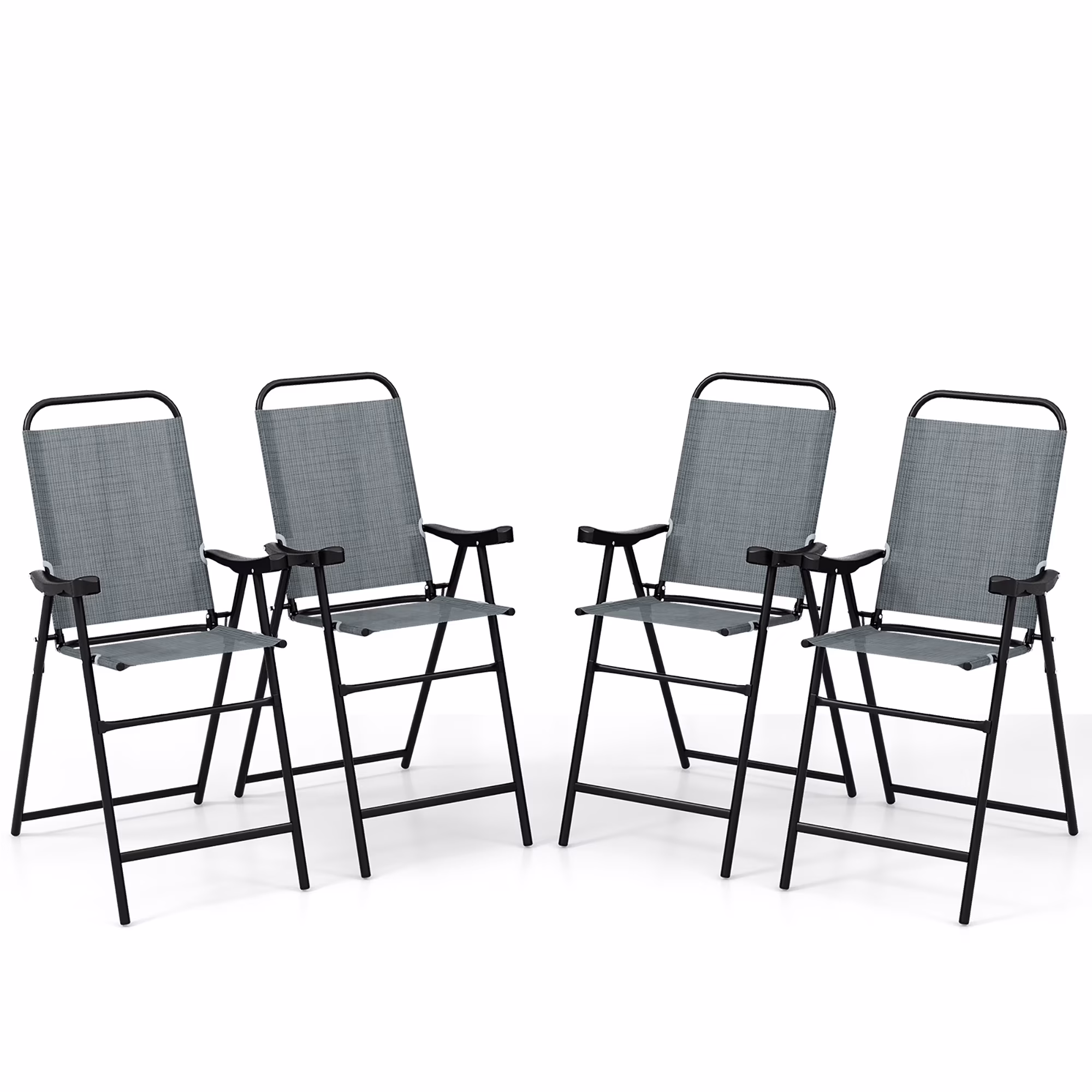 Gymax 4 PCS Patio Bar Chair Folding Bar Height Metal Frame w/ Footrest Garden Blue