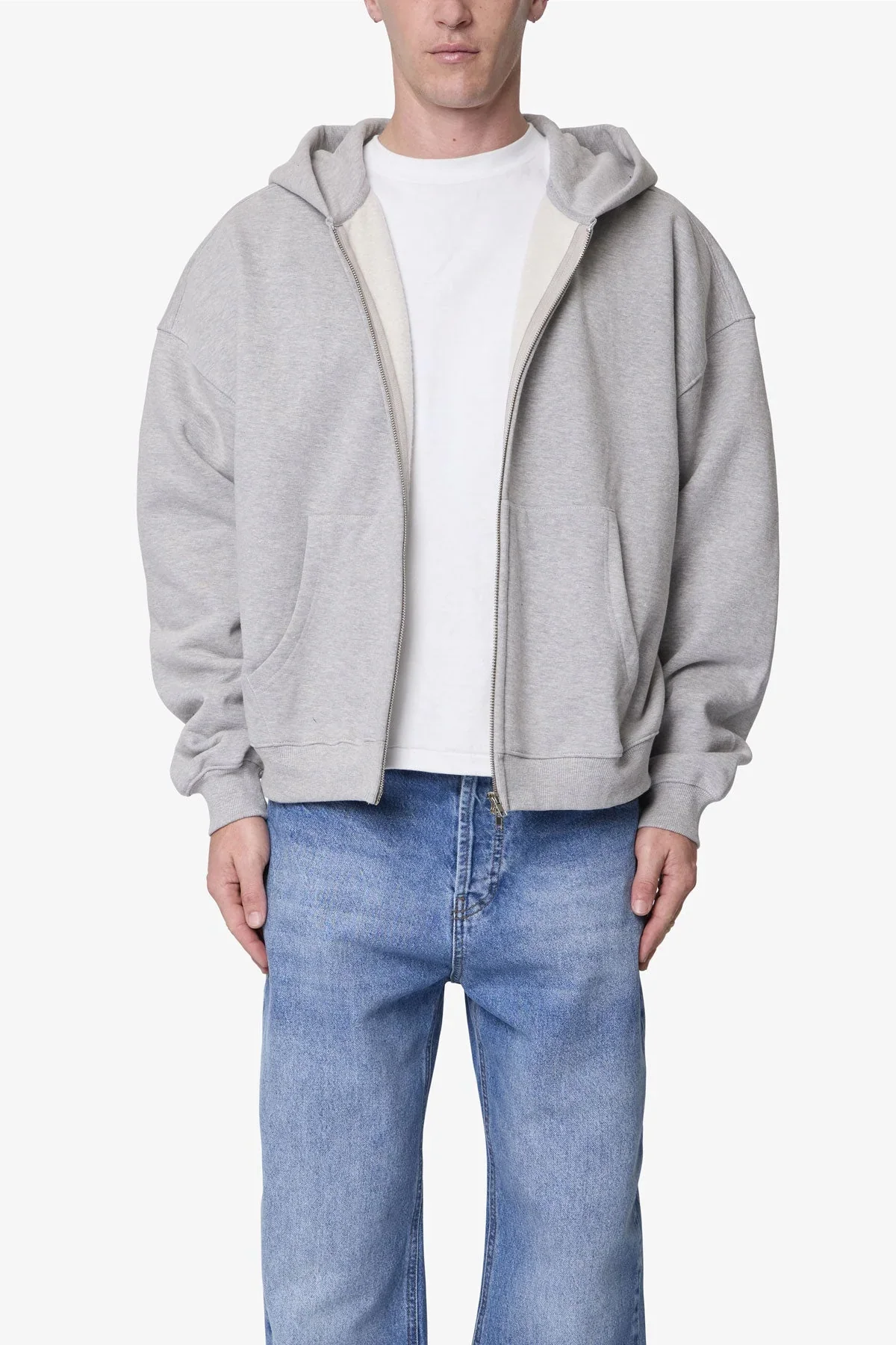 Heavy Basic Zip Up Hoodie - Heather Grey