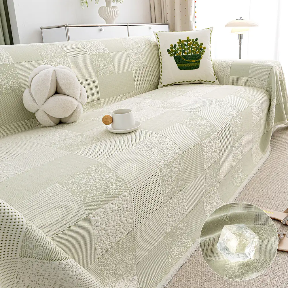 Checkered Skin-Friendly Cooling Ice Silk Sofa Decor Protective Couch Cover