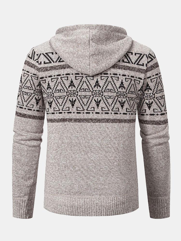Pull à capuche zippé à motif géométrique aztèque