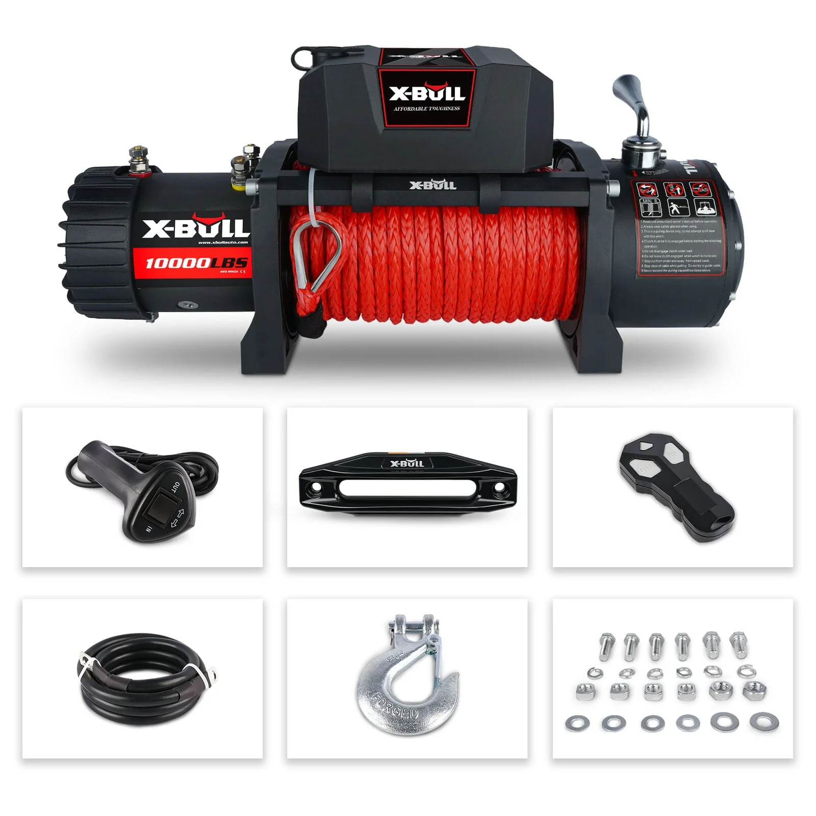 X BULL 10000lb Winch Load Capacity Electric Winch Kit 12V Synthetic Rope Waterproof Electric Winch with Hawse Fairlead with Wireless Handheld Remote and Corded Control Recovery Image 7