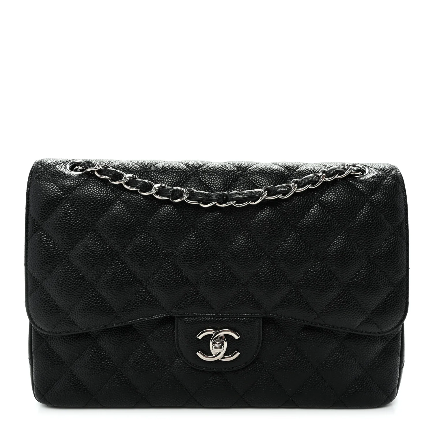 Caviar Quilted Jumbo Double Flap Black