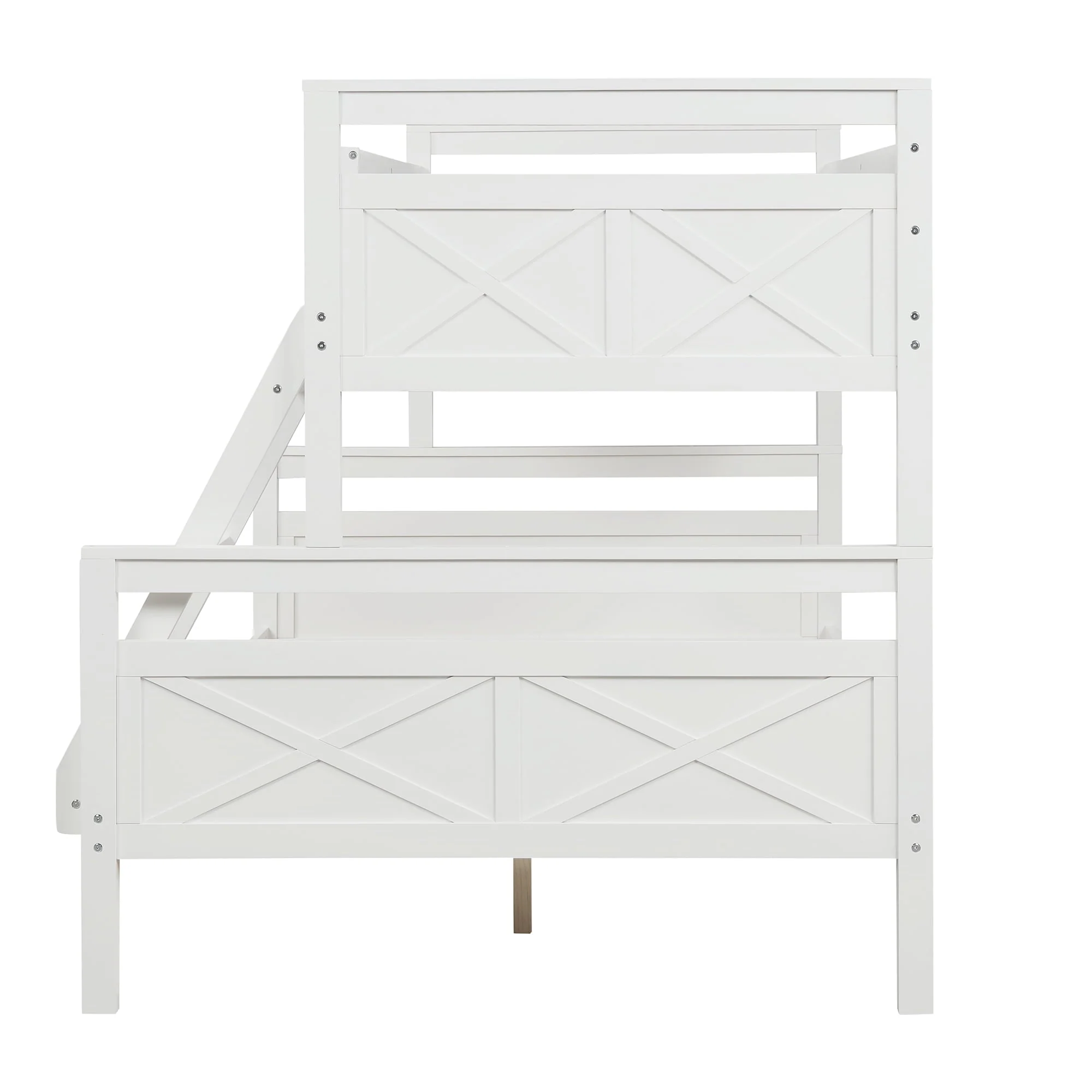 Euroco Twin over Full Wood Bunk Bed with Ladder for Kid's Room