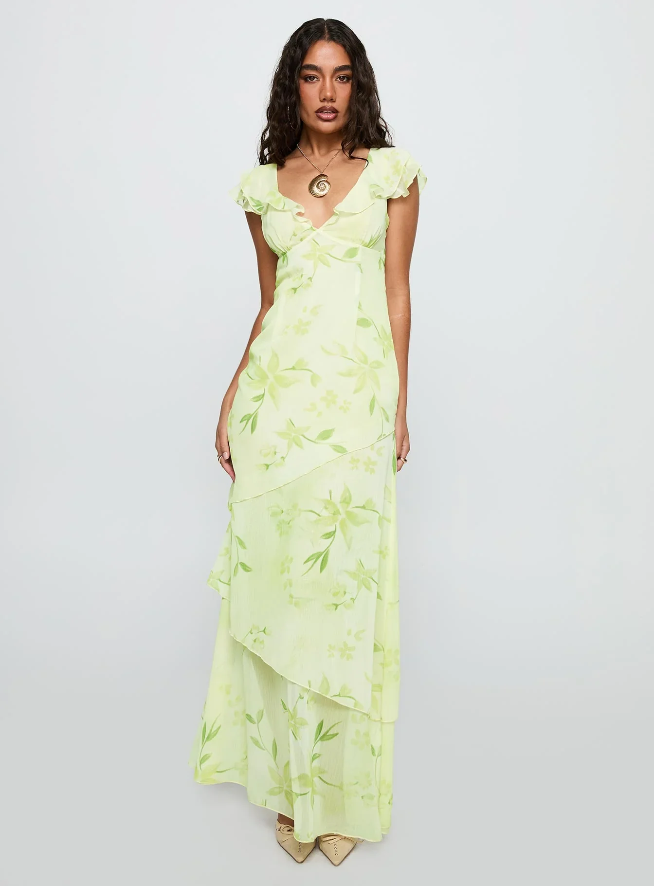 Been Away Frill Maxi Dress Green Multi